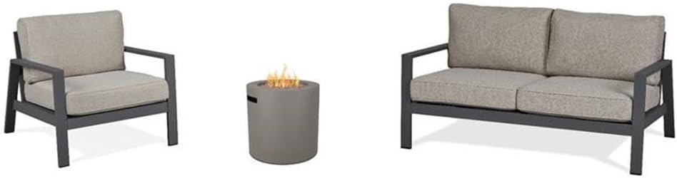 Home Square Set of 3 Propane Fire Pit Table & Chair & 2-Seat Sofa with Cushions