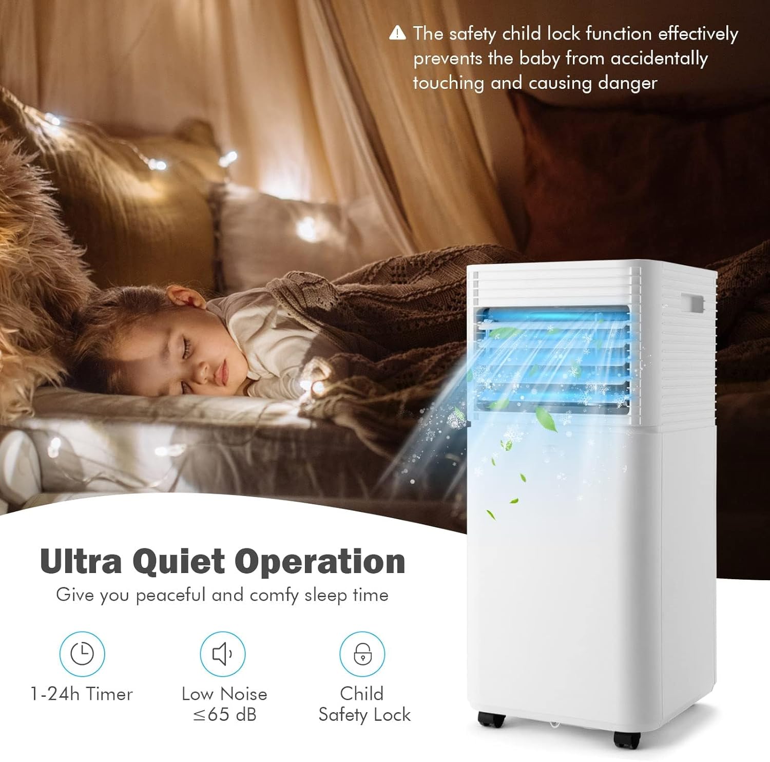 DORTALA Portable Air Conditioners 10000 BTU, AC Cooling Uint with Dehumidifier, Remote Control, 24H Timer & Window Kit, Stand up Air Conditioner for Bedroom, Dorm, Cools up to 350 sq.ft, White+Black