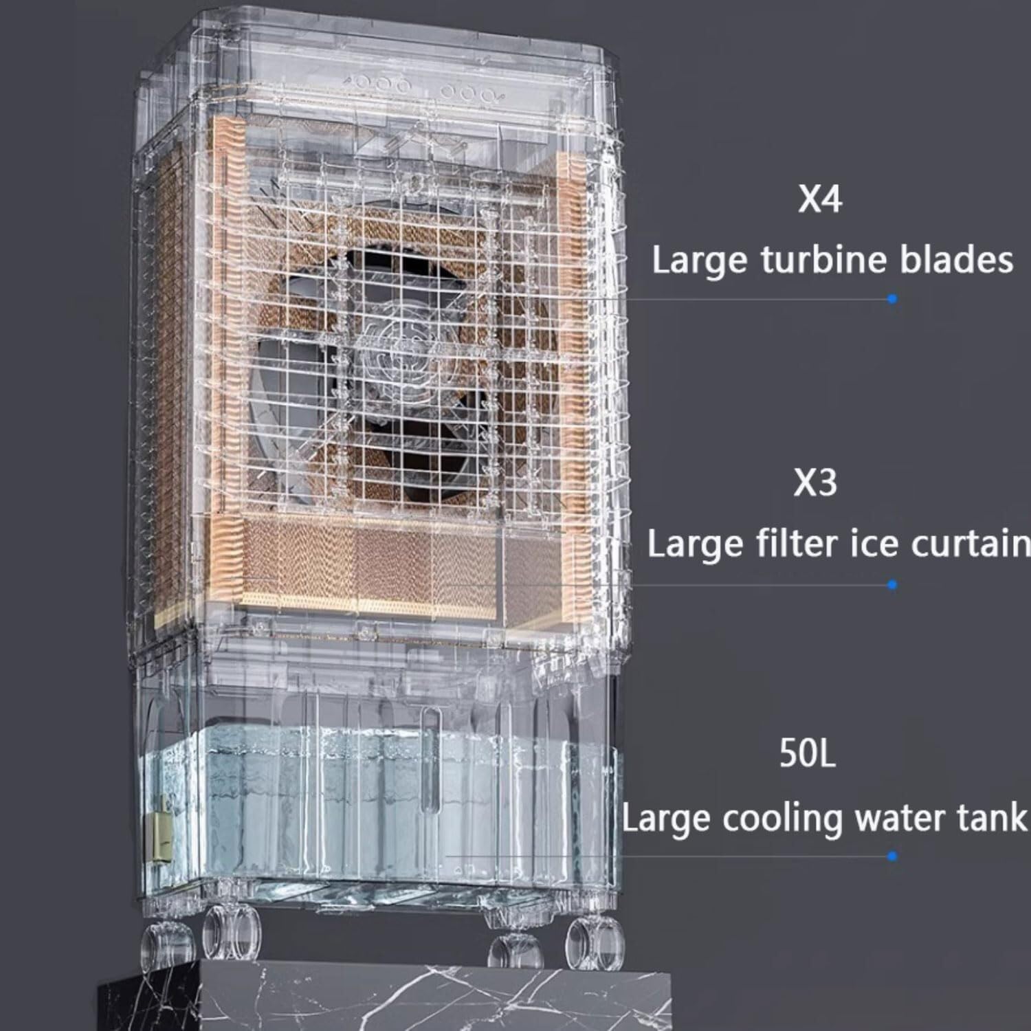 Portable Air Conditioner, 3 Modes with 120° Oscillation, 50L Extra Large Water Tank, 12-Hour Timer for Bedroom Dorms, Indoor Rooms(90cm)