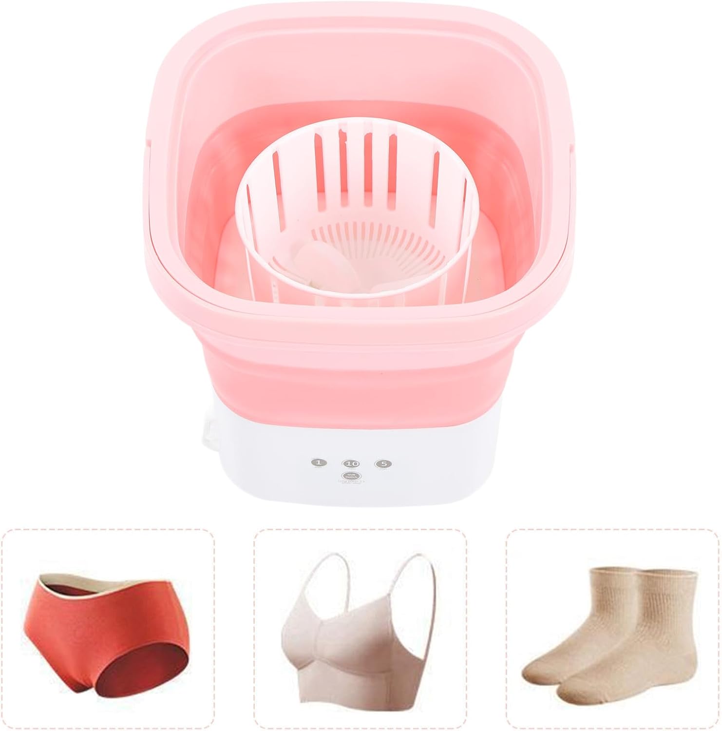 Portable Washing Machine, Foldable Mini Washing Machine, Large Capacity Low Noise, Small Washer for Baby Clothes, Underwear Or Small Items, Apartment, Dorm, Camping, RV Travel Laundry(Pink)
