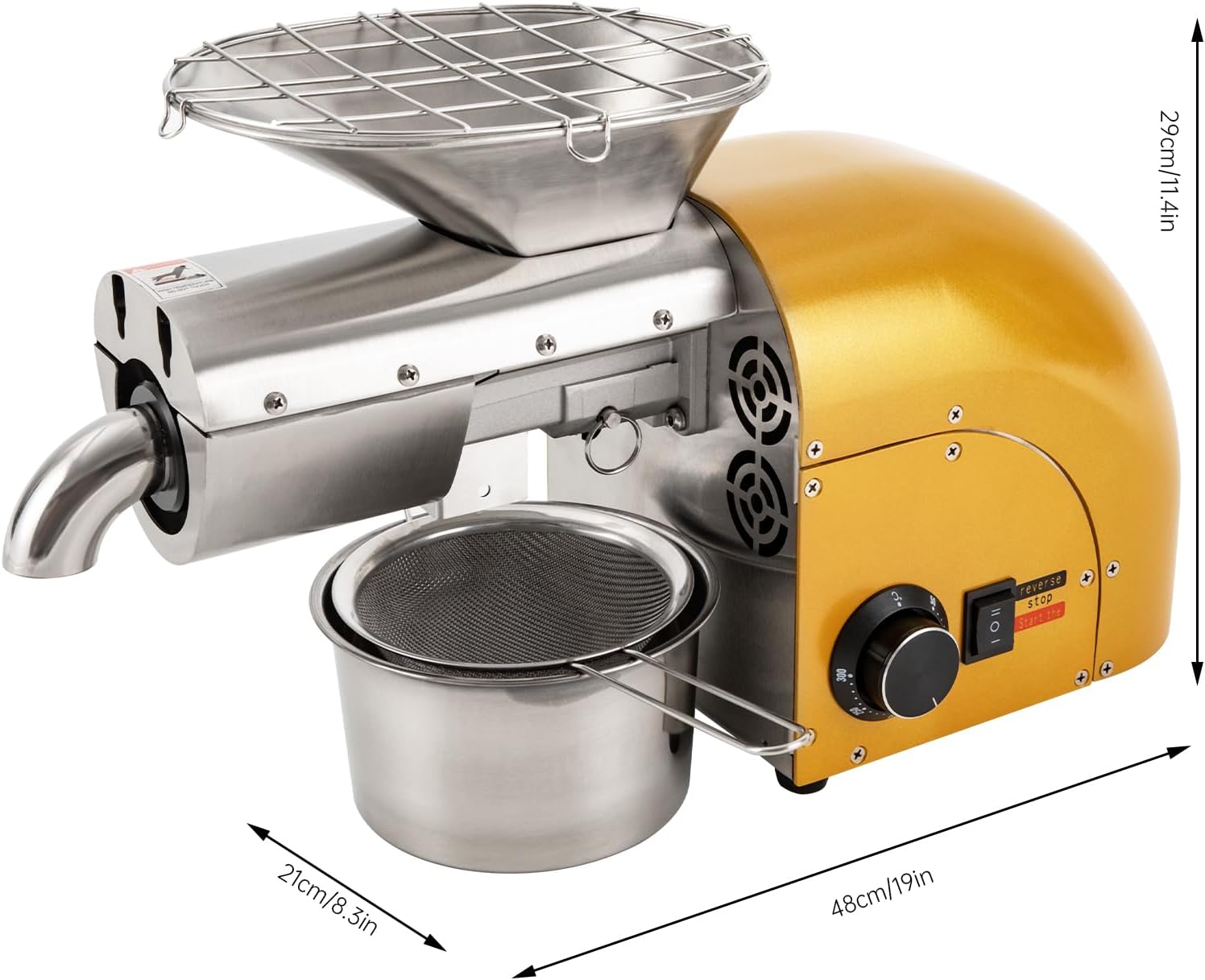 110V Oil Press Machine, Commercial Electric Oil Expeller, 1800W Cold Hot Stainless Steel 572°F Oil Extractor Type Brushless Industrial AC Motor Small Appliance w/Disconnecting Rod, Oven Glove