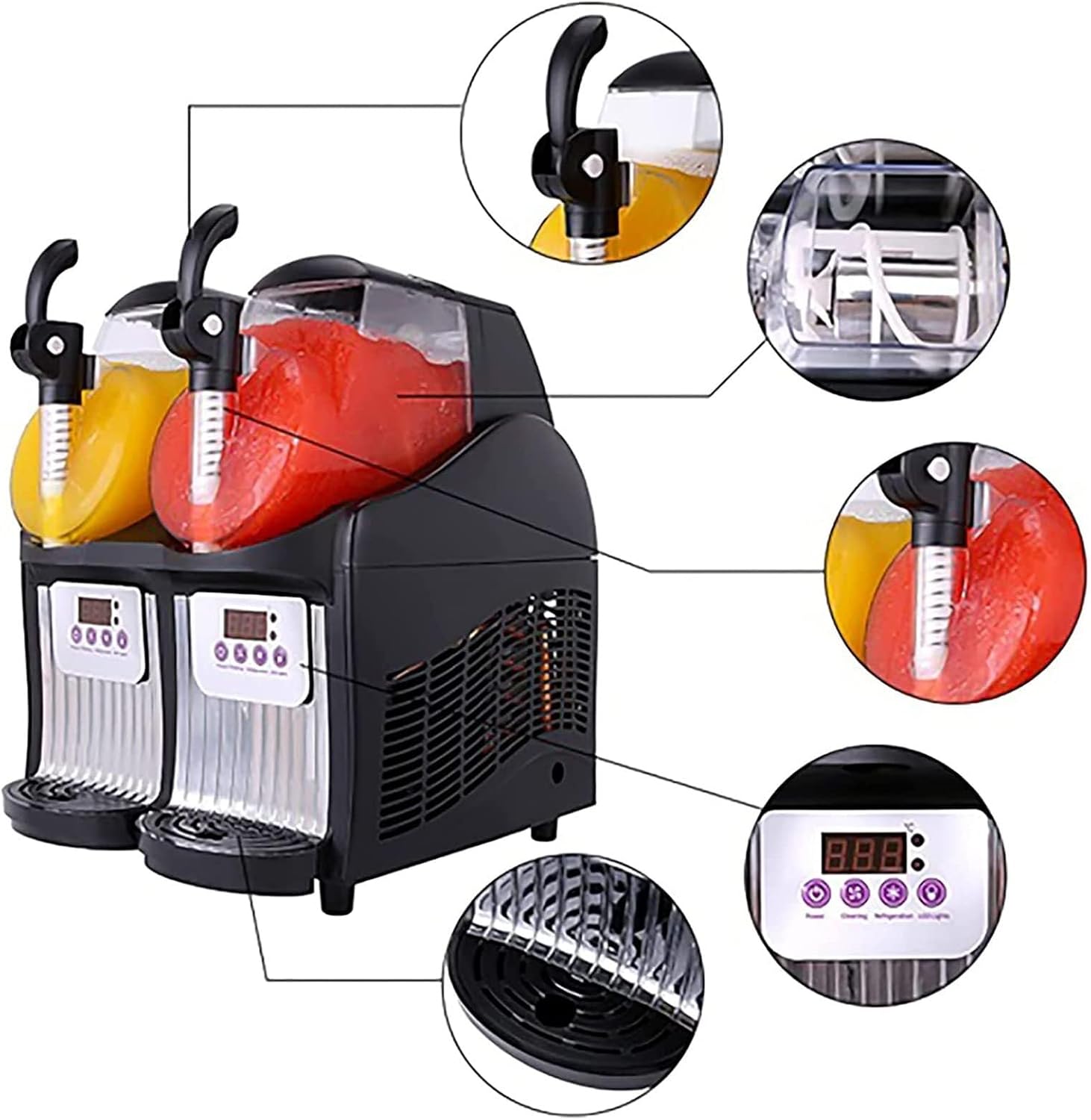 Frozen Slushie Maker with 2.5L*2, 300W Frozen Beverage Margarita Making Machine, Smoothie Blender for Home Hotel Bar Cafe