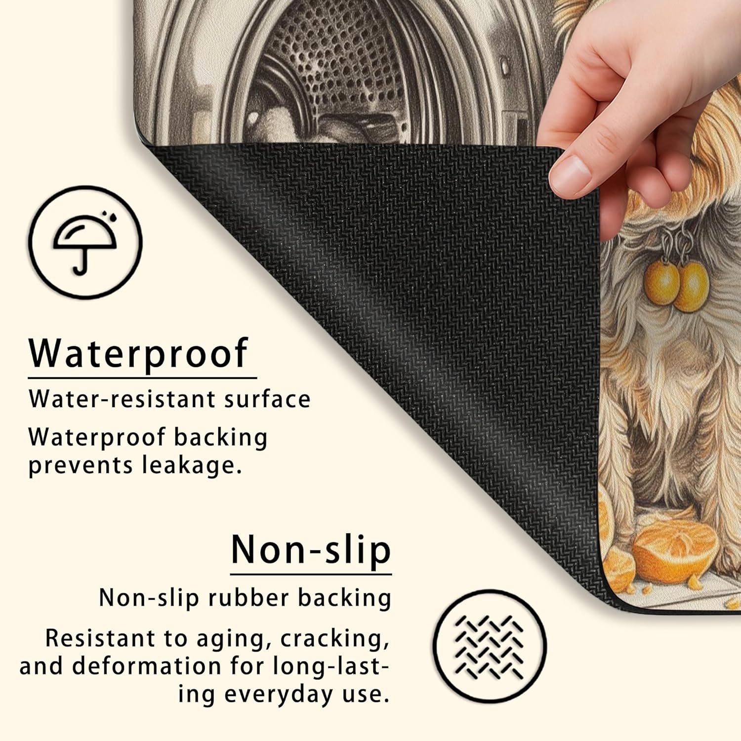 Yorkshire Terrier Washer Dryer Top Protector Mat, Cute Dog Illustration Laundry Machine Covers, Playful Puppy Design Rubber Anti-slip Waterproof Washer And Dryer Mats for Home 24x24 Inch