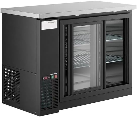 48-Inch Black Underbar Sliding Glass Door Back Bar Refrigerator with LED Lighting, Galvanized Top, 34.8