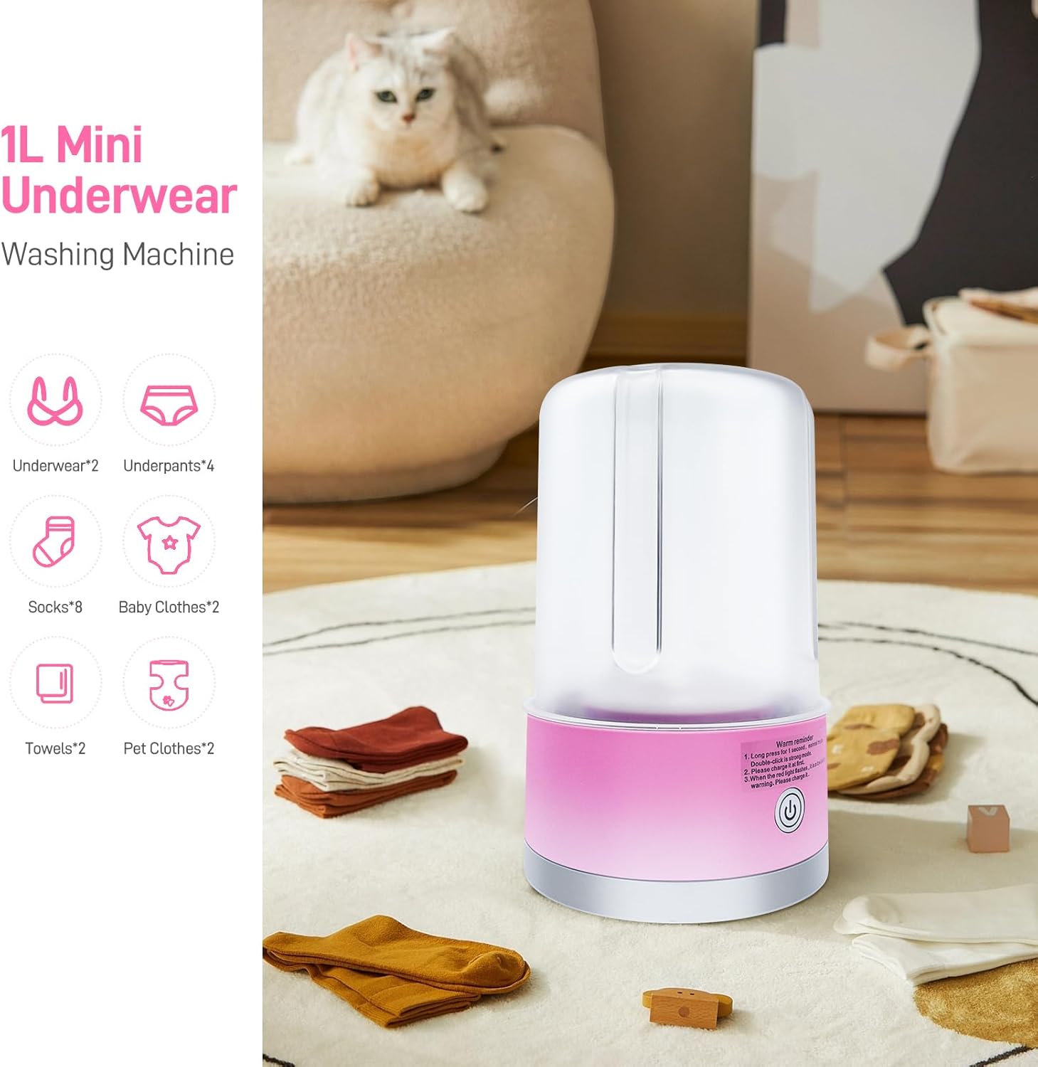 Portable Mini Washing Machine | Compact Deep Cleans Underwear, Baby Clothes, Small Laundry | Lightweight for Apartment, Dorm, Hotel, Travel & Camping | Quiet Energy-Efficient (Pink)