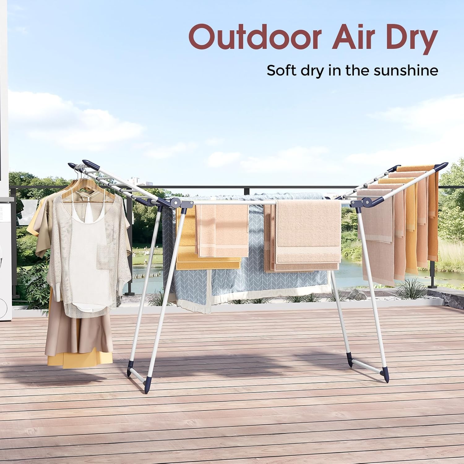 APEXCHASER Clothes Drying Rack Foldable, Large Drying Rack Clothing, Winged Laundry Rack Folding Indoor Outdoor, Metal Clothes Airer for Bedding Towel Sweater Heavy Duty, 68.9