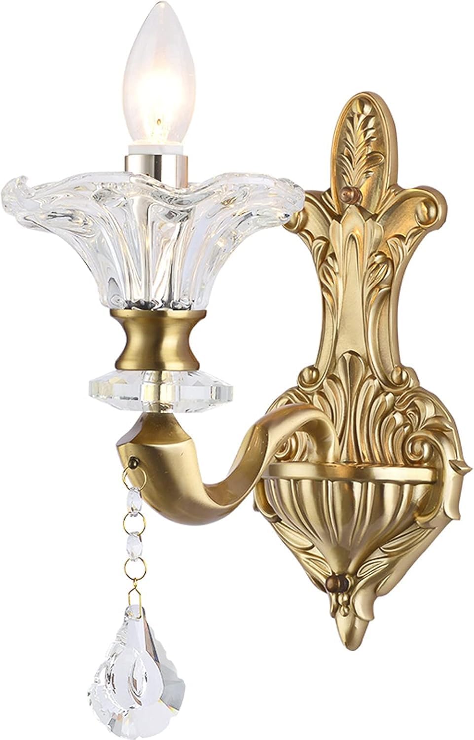 Modern LED Wall Sconces, Indoor European Style Candle Crystal Copper Living Room TV Background Decoration Light Luxury Bedroom Bedside Lamp,Household