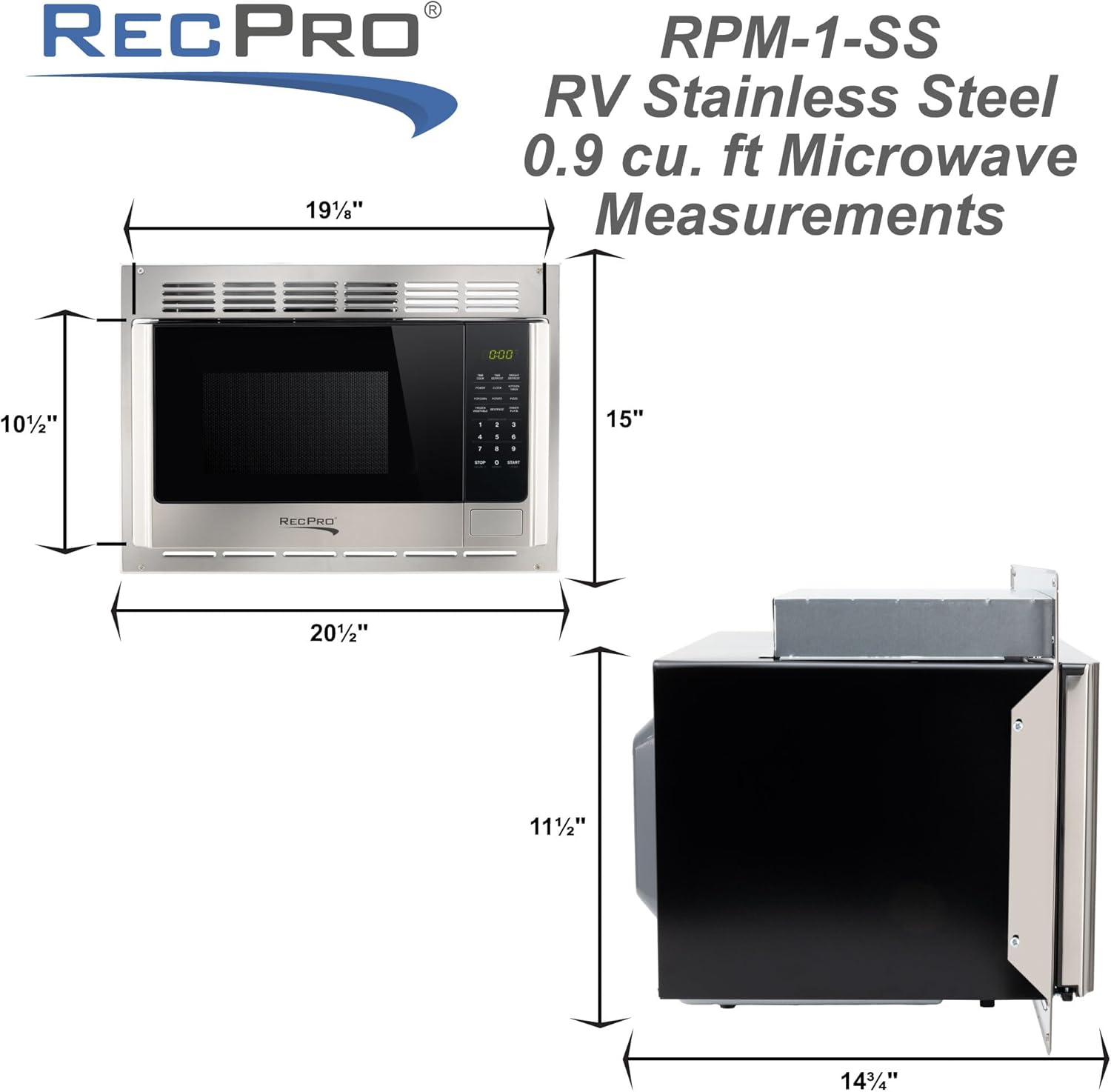 RecPro RV Microwave with Trim Kit | 1.0 Cu. Ft. | 900W | Direct Replacement for Greystone and High Pointe (Stainless Steel)