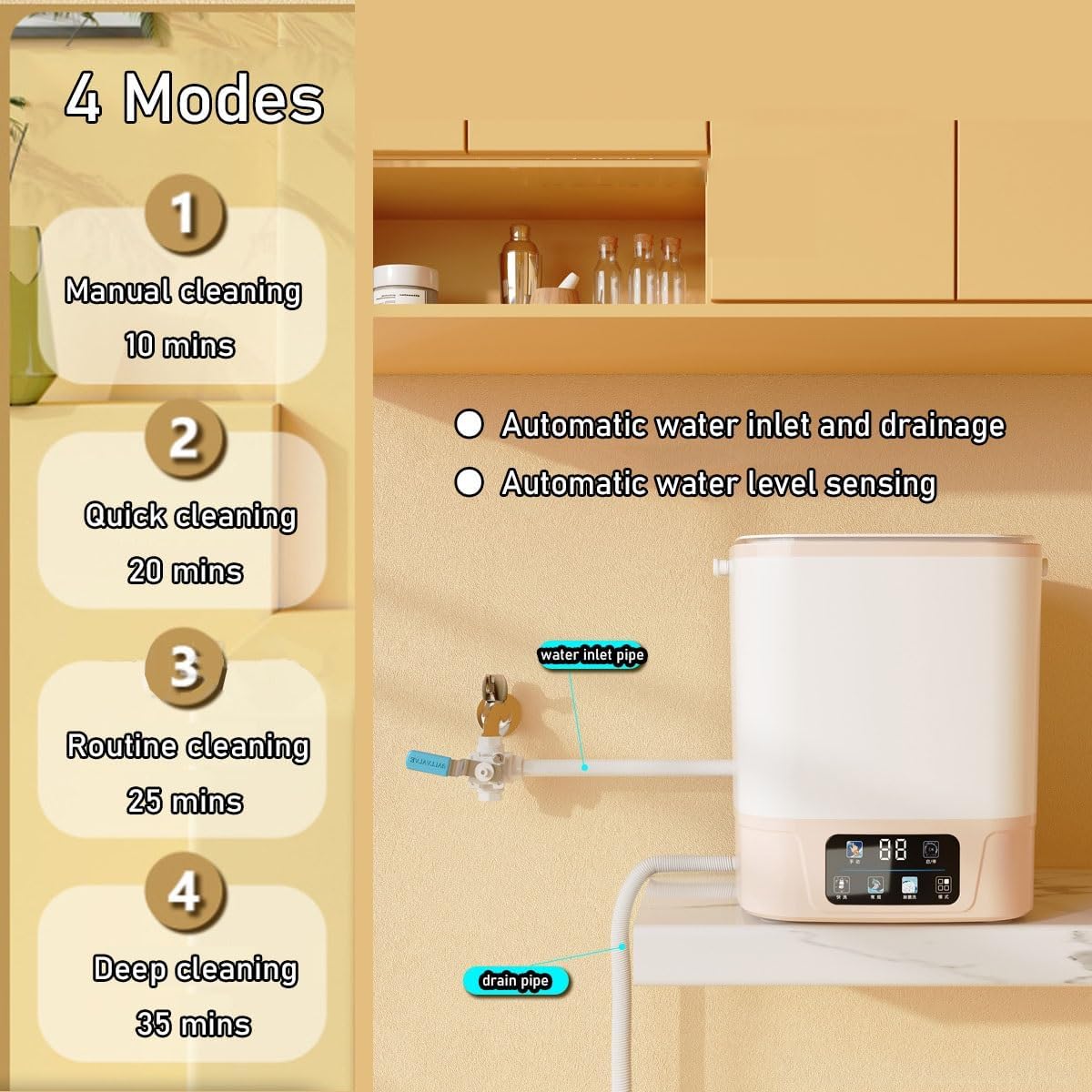 Small Washing Machine 10L Large Capacity Washer 9.5X9.5X11in Portable Washing Machine For RV Home Apartments Dorms Camping Travel Space Saver(Pink)