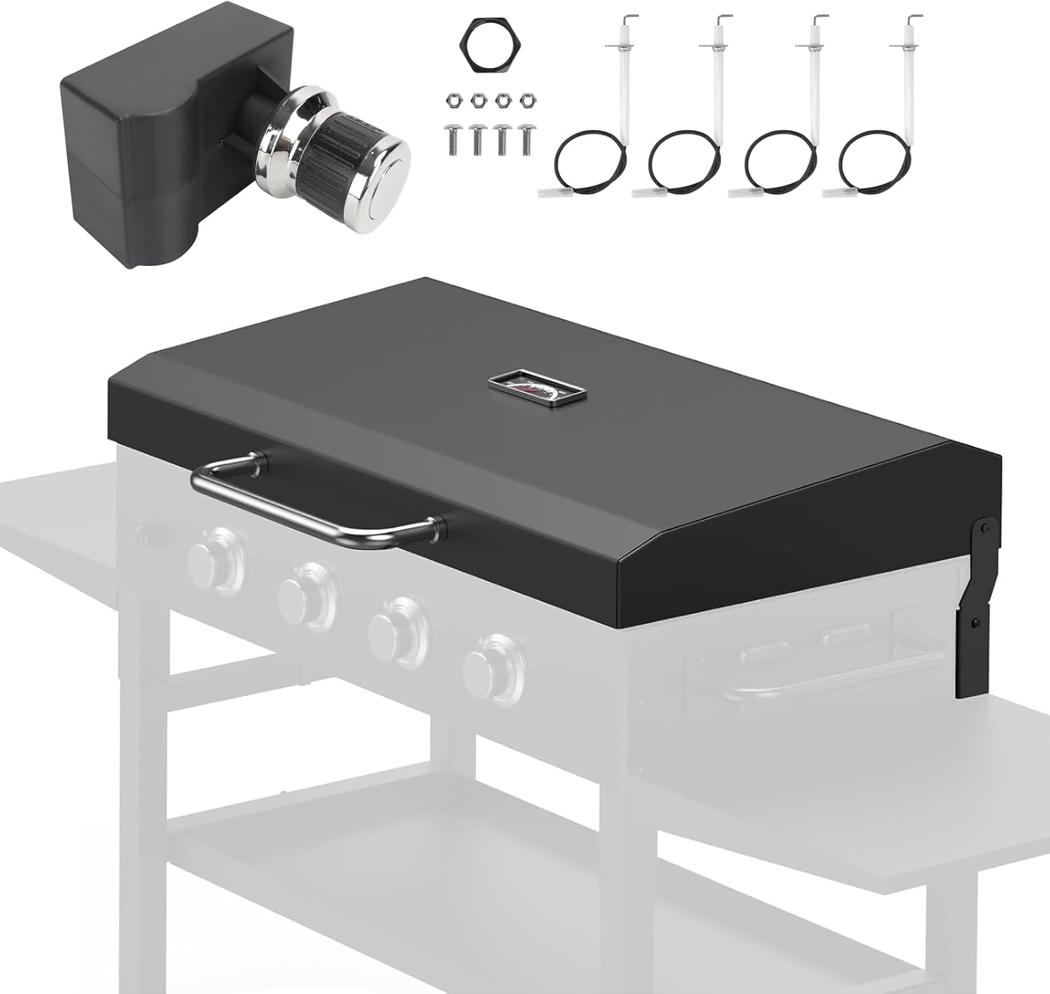 Hinged Lid and Grill Igniter Kit for Blackstone 36'' Griddle,4 Outlet Button Electronic Battery Igniter Replacement for Blackstone Griddle Knobs Parts