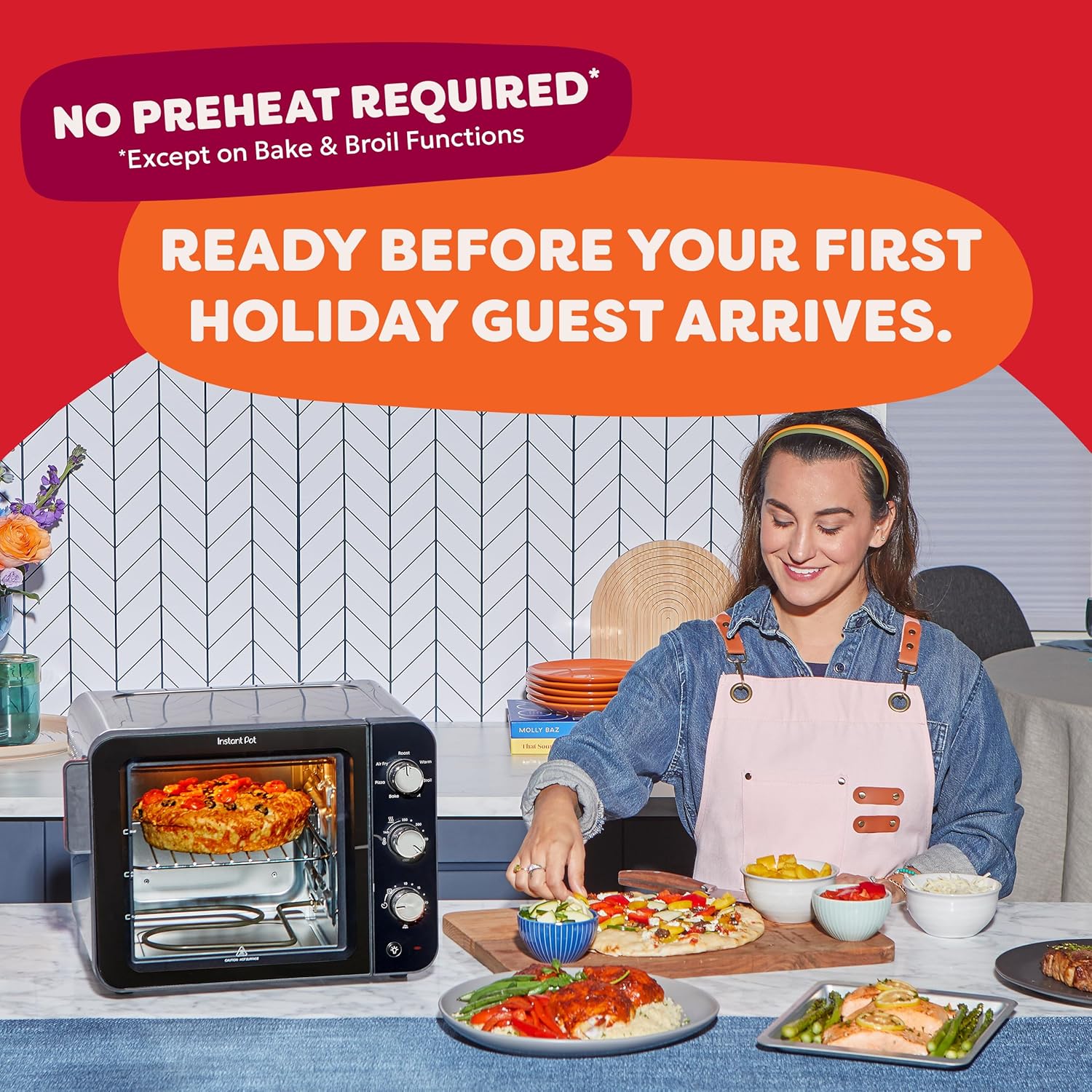 Instant Pot No Preheat Required* 4-Slice Air Fryer Toaster Oven with InstantHeat Technology, 7-in-1, Air Fry, Bake, Toast, Roast, Broil, Warm, and Make Pizza