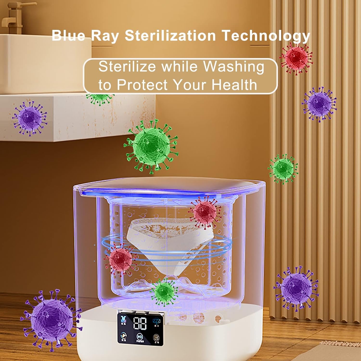 2023 New Automatic Mini Washing Machine Portable Washer with Spin Dry and Blue Ray, 7L Small Laundry Washing Machine - Automatic Water Intake and Drainage (Color : Purple)