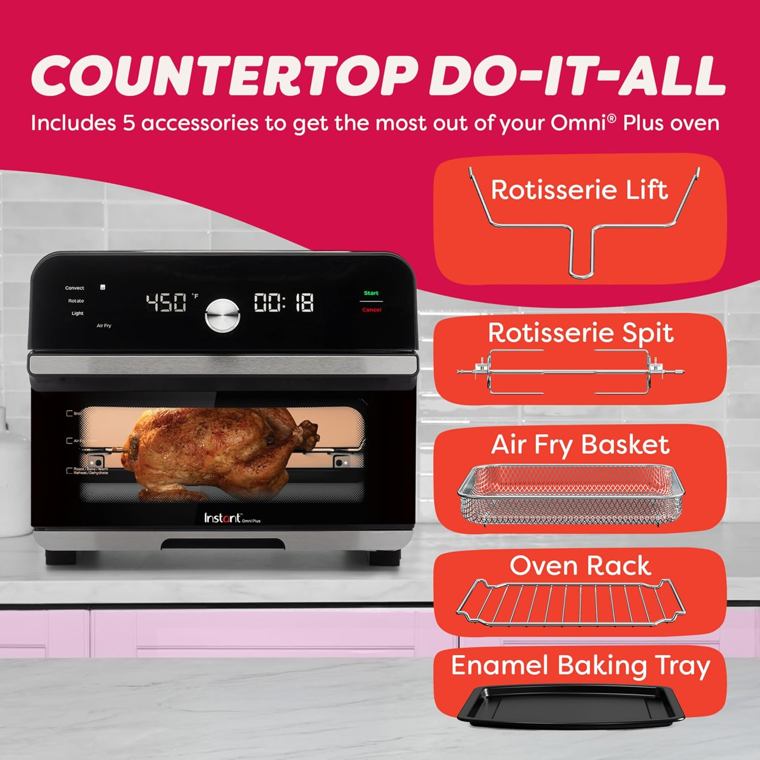 Instant Pot Omni Plus 19QT/18L Toaster Oven Air Fryer, 10-in-1 Functions, Fits 12