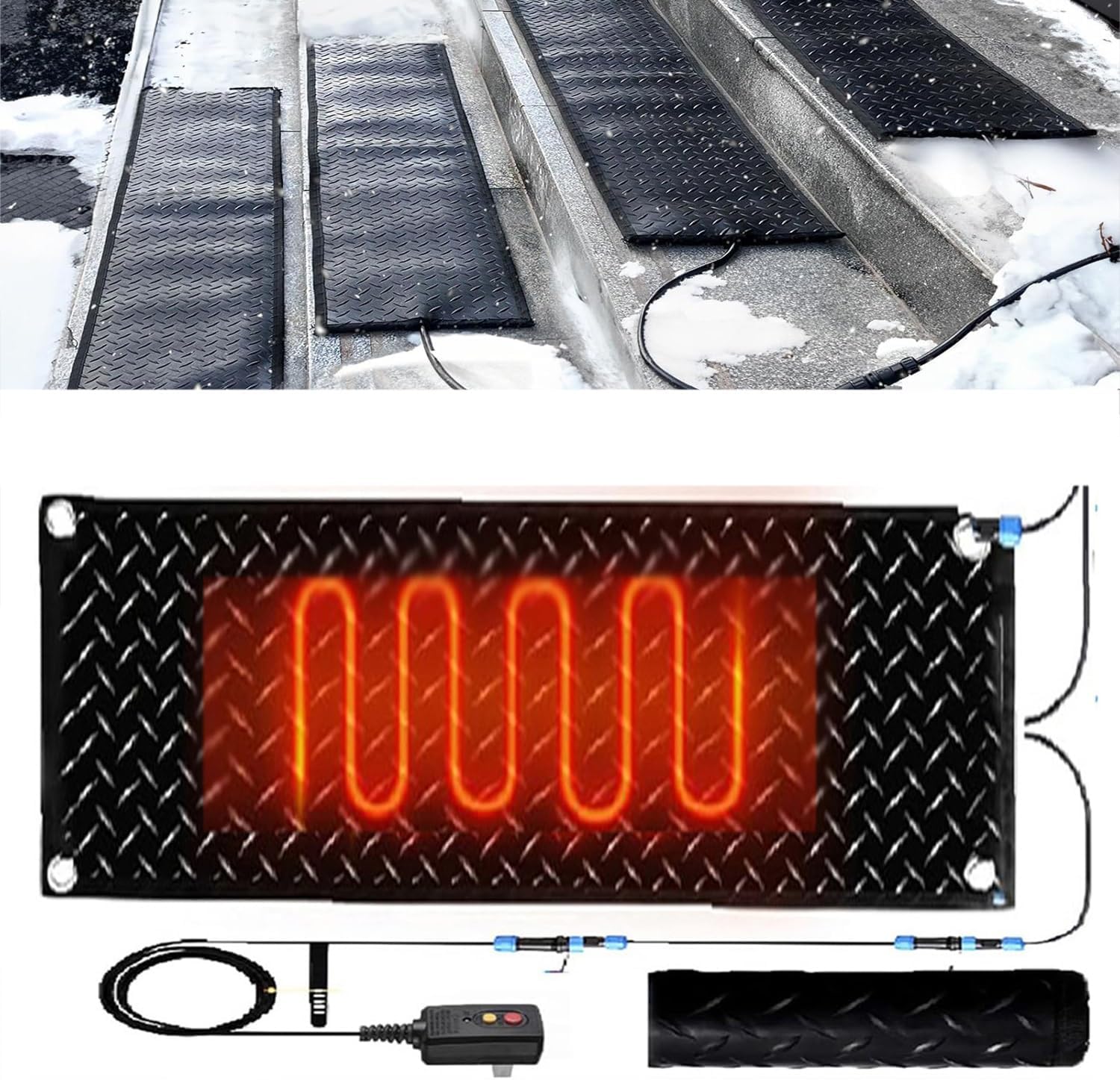 Snow Melting Mat, Heated Walkway Mat, 1/2/3/4/5 pcs Rubber Heated Mat with Power Cord, Outdoor No Slip Heated Door Mat, No More Shoveling, Salting and Slipping, for Entran(1 Pcs,10x48in/(25.4