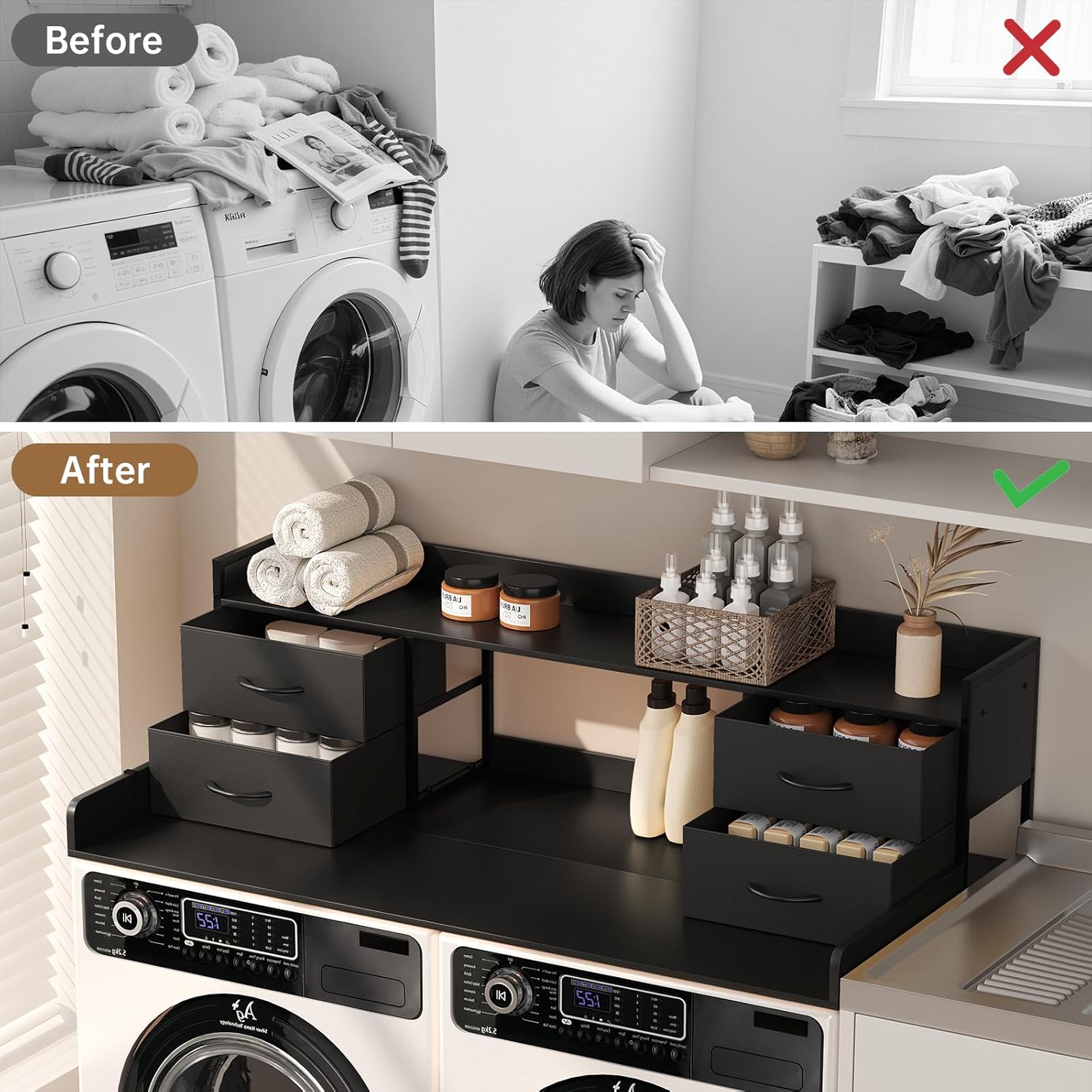 4 Drawers Washer Dryer Countertop with Shelf, 27.5