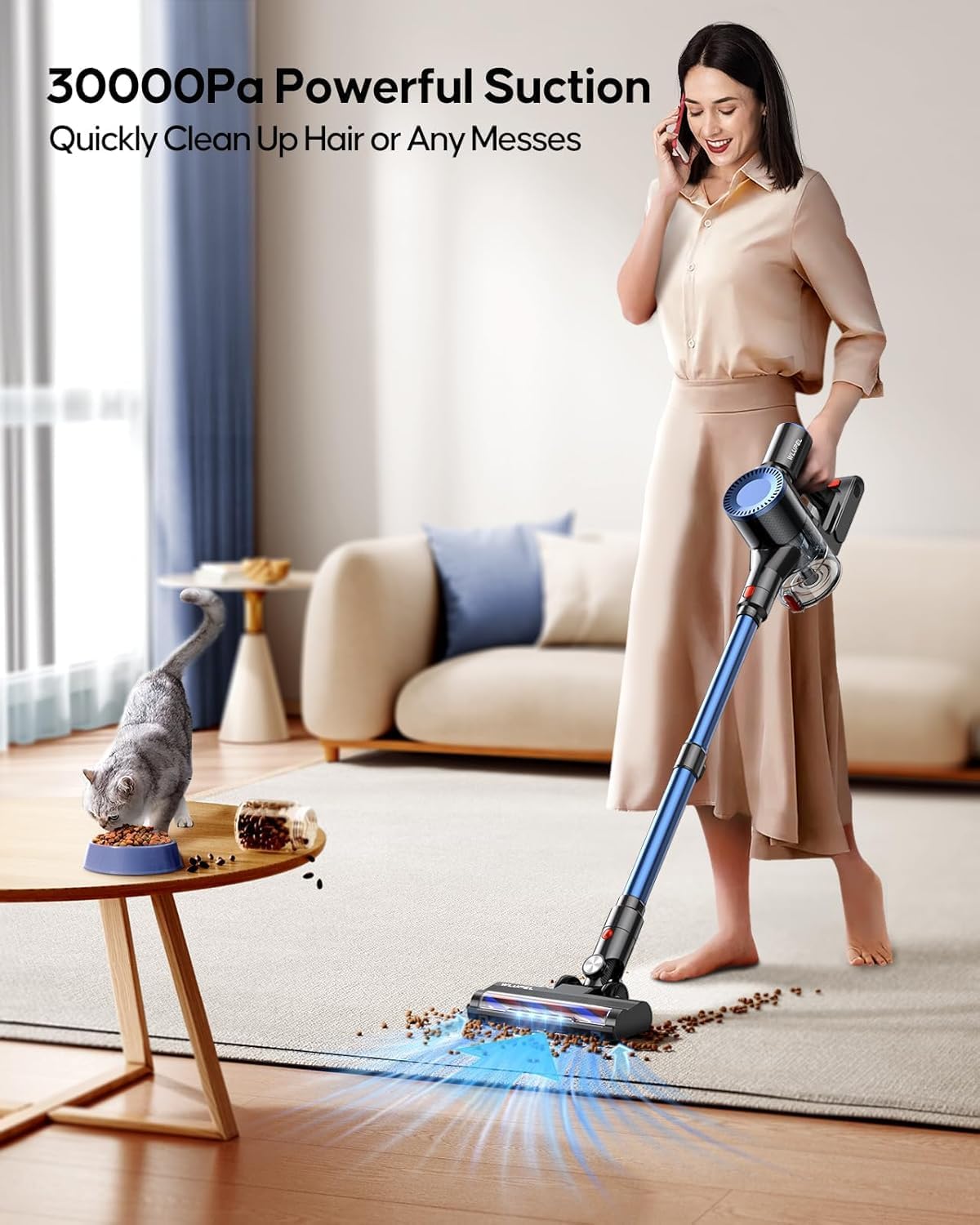 Cordless Vacuum Cleaner, 30Kpa/400W/45 Mins Small Stick Vacuum Cleaner, Rechargeable, 80000RMP Lightweight Handheld Vacuum for Home with LED Display Screen, for Hardwoods/Floors/Carpets/Pet Hair, 5lb