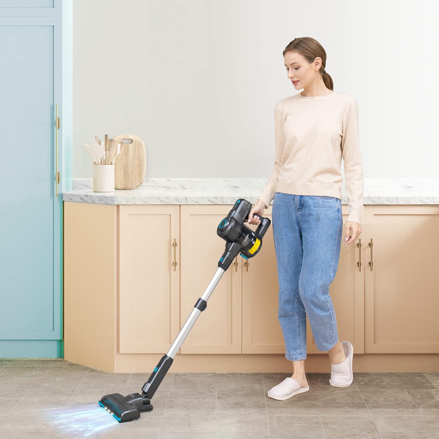 Oraimo Cordless Vacuum Cleaner, 6-in-1 Stick Vacuum with 2200mAh*6 Rechargeable Battery, Vacuum Cleaner for Home with Self-Standing, Handheld Vacuum for Home Kitchen Hard Floor Carpet Pet Hair