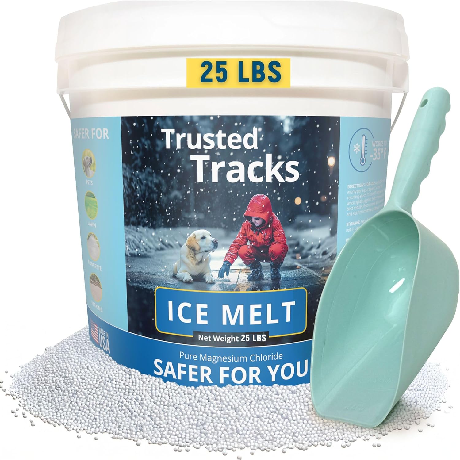 Ice Melt, Pet Safe Ice Melt 25 LBS Premium Snow Melter, Pure Magnesium Chloride, Safer for Pets, Concrete, Effective to -35 F, 25 lb