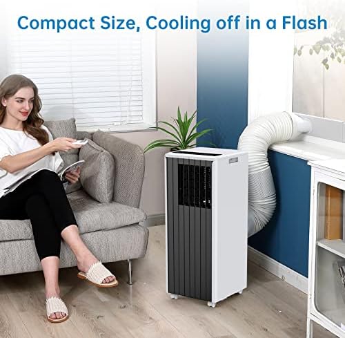 GarveeHome 8,000 BTU Portable Air Conditioner, Air Conditioners Cools Up to 350 Sq. Ft, 3 in-1 AC Unit with Cool/Fan/Dehumidifier Mode, Room Air Conditioner with Remote Control/Window Kit, Grey