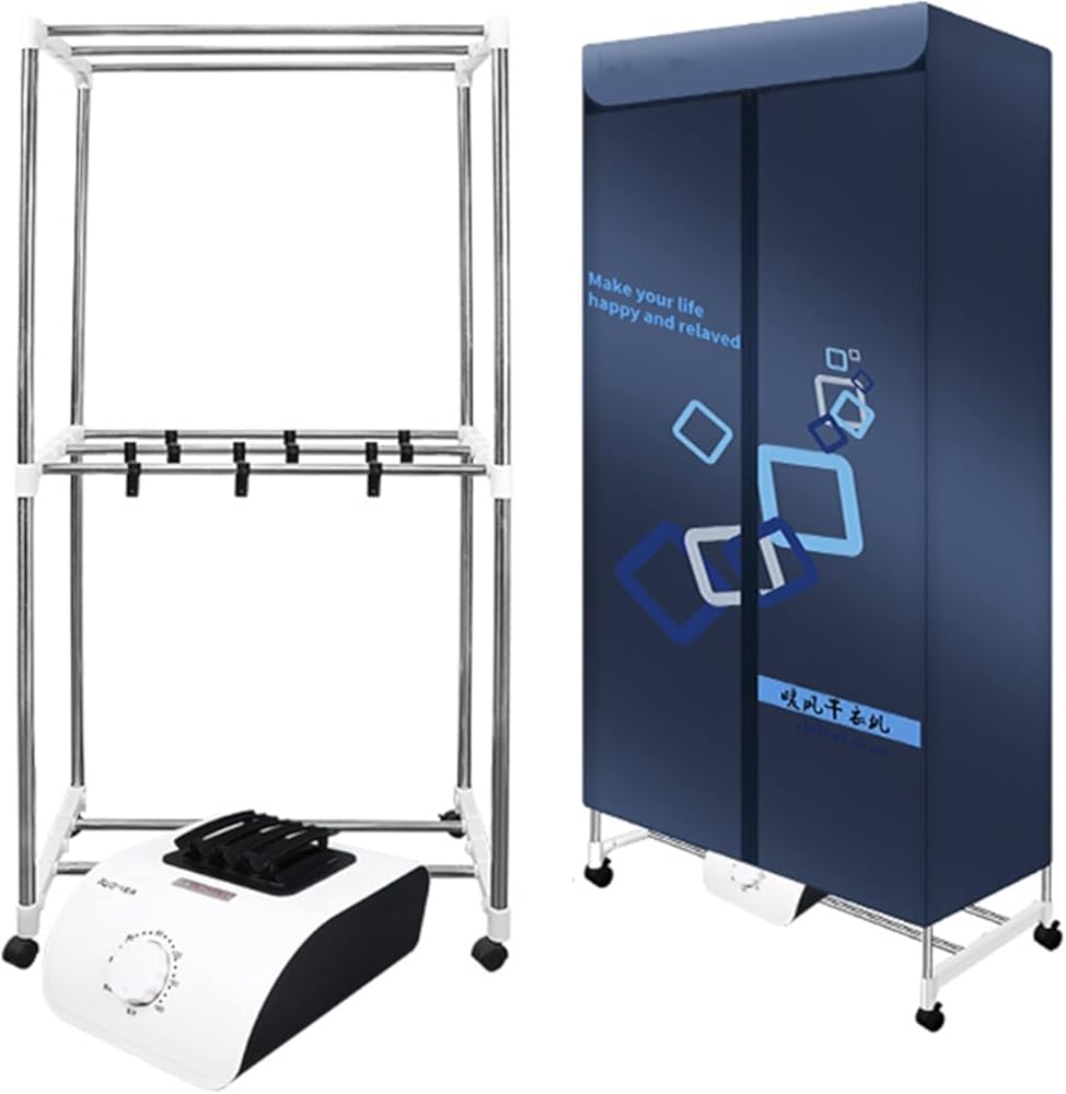 Heated Clothes Dryer Indoor Stainless Steel Wardrobe with Dustproof/Waterproof Cover, Laundry Airer Heater Clothing Drying Rack