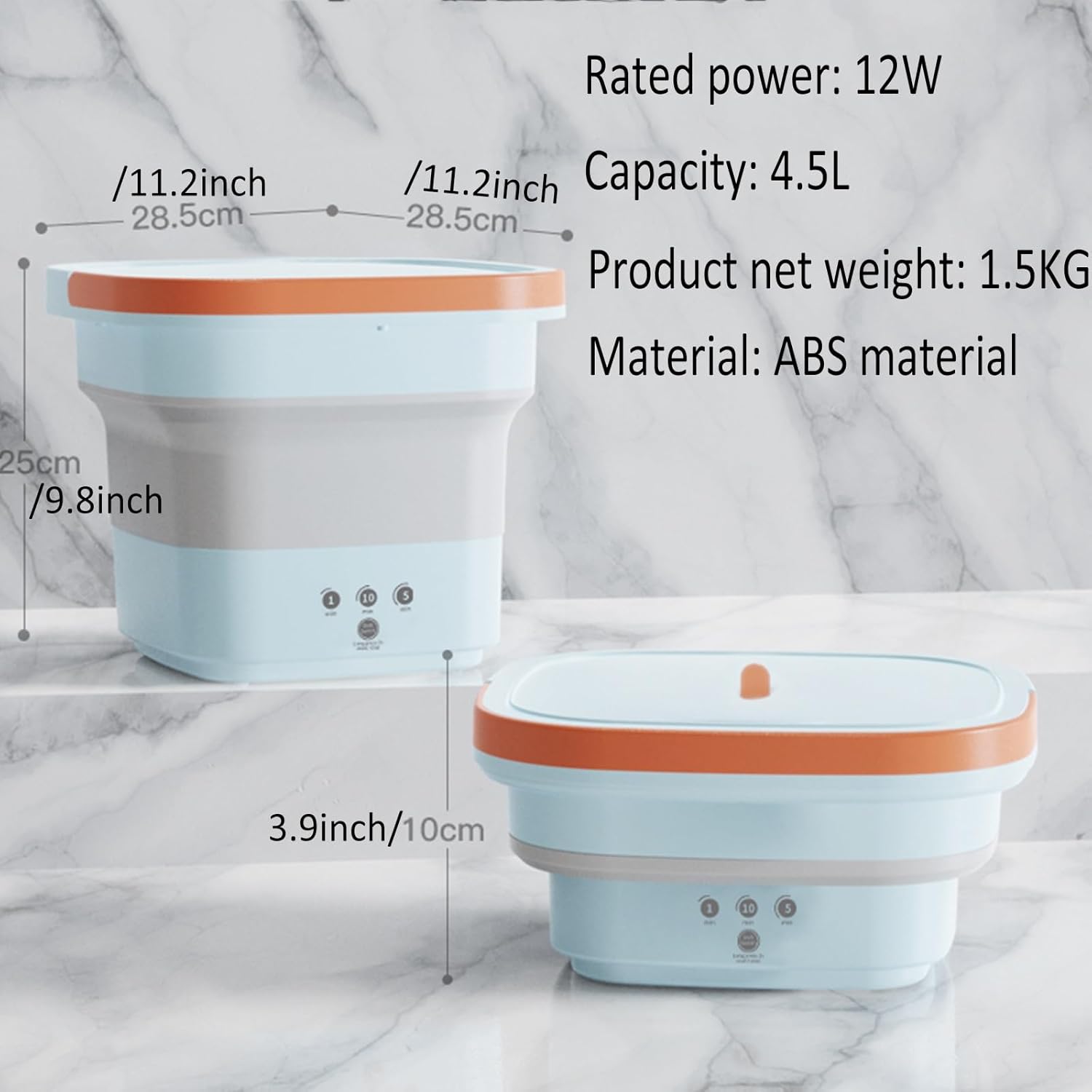 4.5l Portable Washing Machine, Mini Washing Machine Foldable, Small Washer Machine Mini, with Drain Basket for Apartment, Laundry, Camping, Rv, Travel, Underwear, Personal, Baby (Color : Blue)