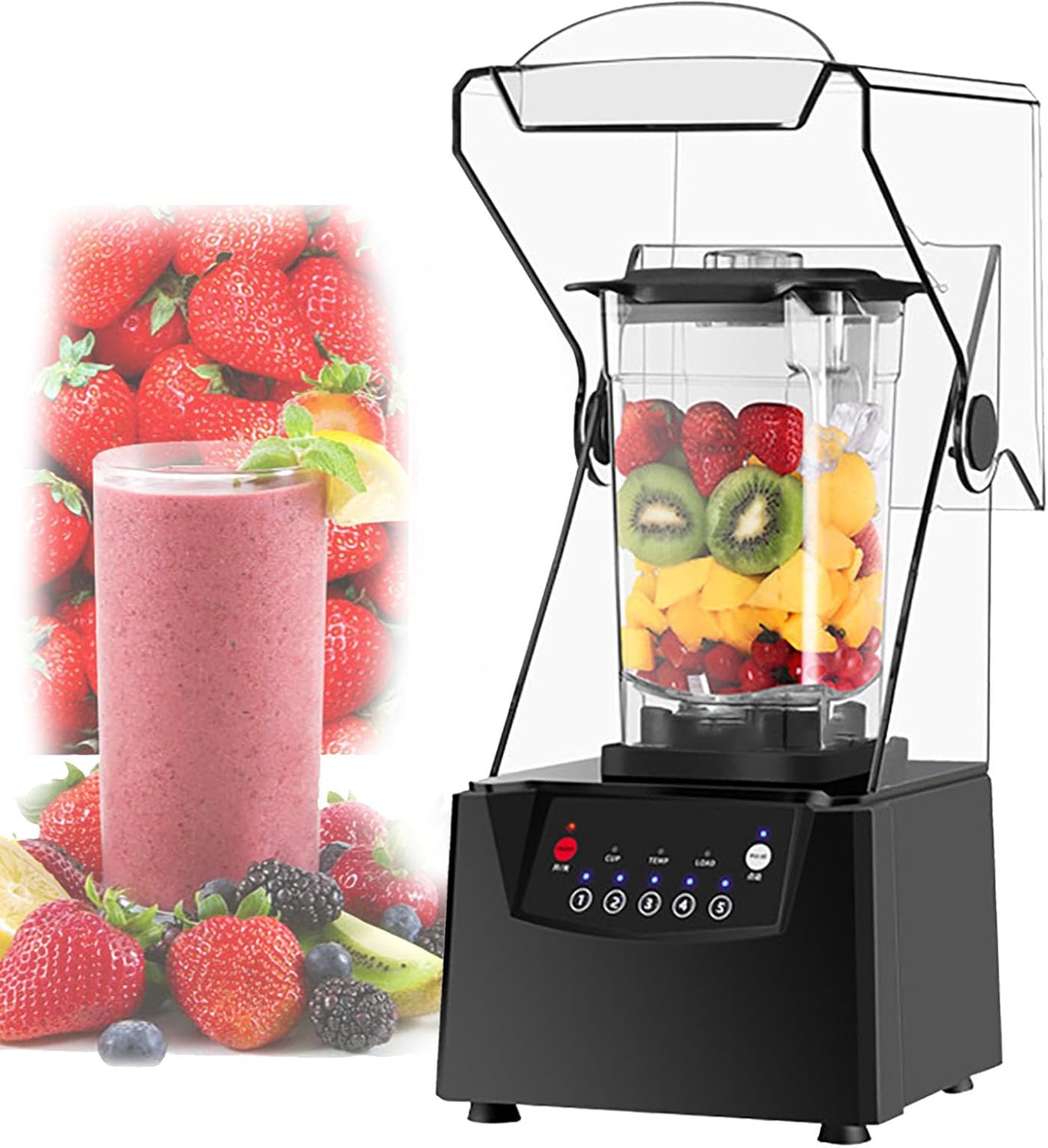 Blender Smoothie Maker, 2200W Commercial Blender With Sound Enclosure,Cleaning Button,5 Preset,2L Capacity,Smoothie Blender,For Smoothie, Fruits