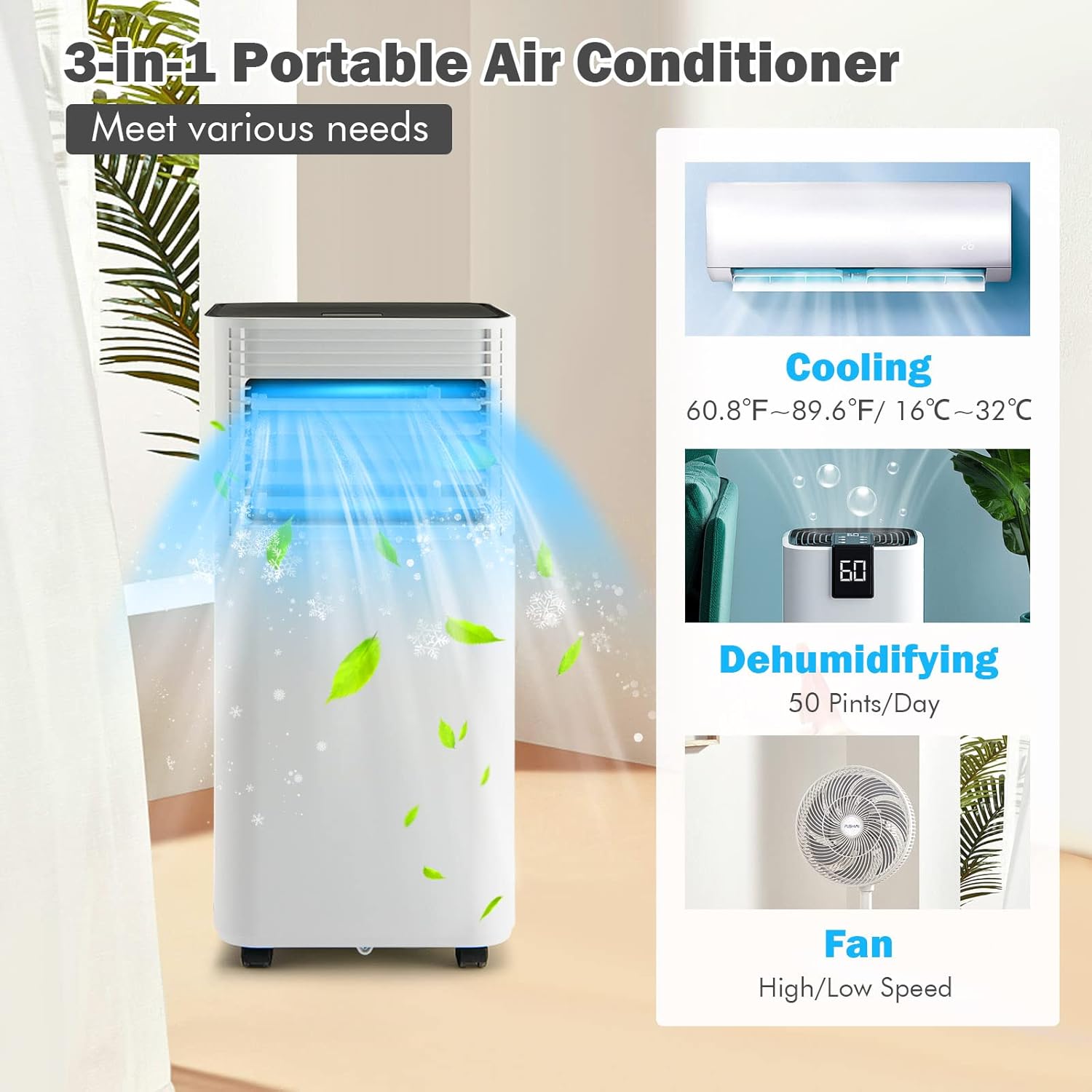 ARLIME Portable Air Conditioners, 10000 BTU AC Unit Cools up to 400 sq. ft. w/Fan & Dehumidifier, Remote Control, Window Mount Kits, Freestanding Air Cooler for Bedroom Home Office