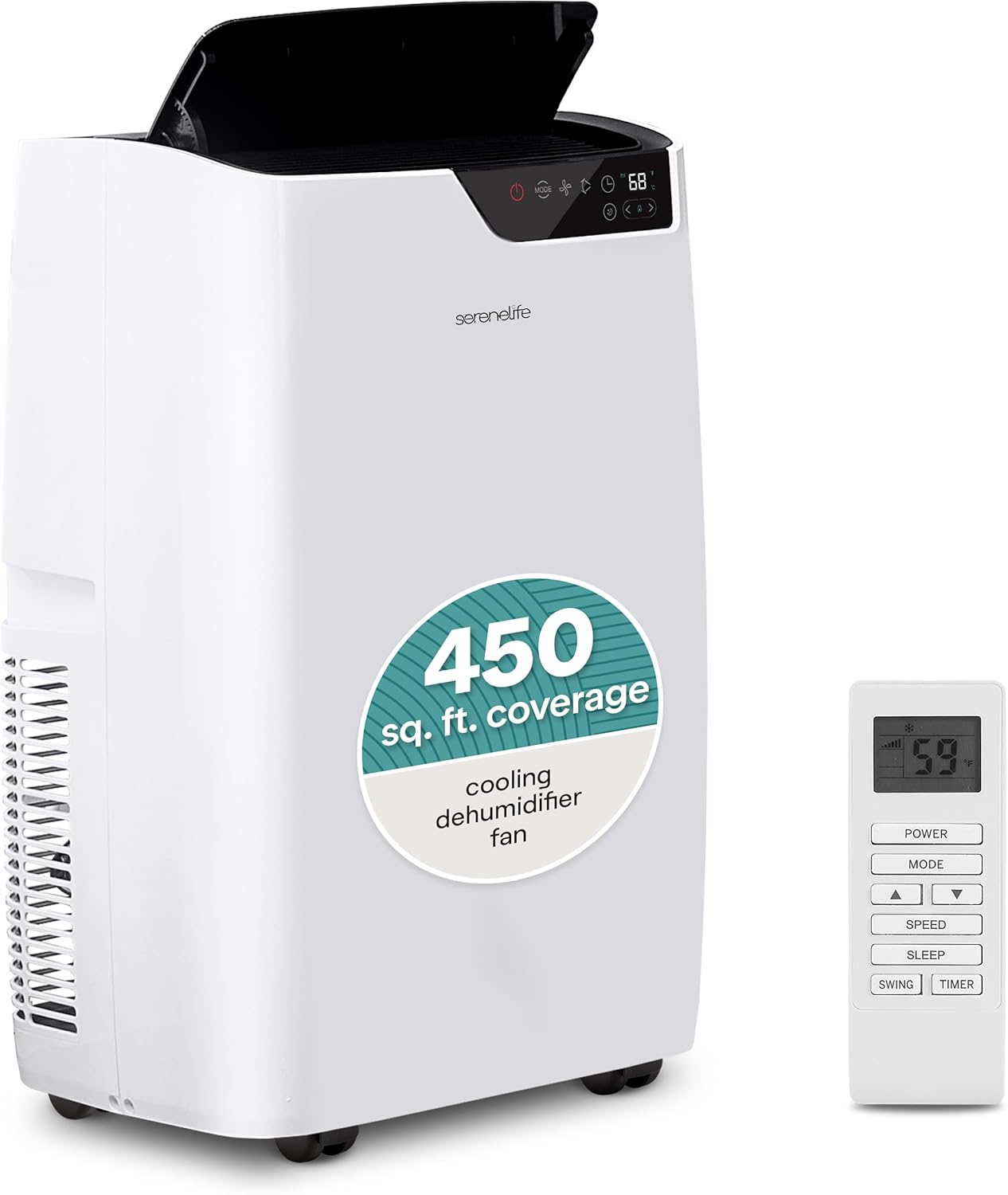SereneLife Portable Air Conditioner 14000 BTU, 3-in-1 Compact Standing Air Conditioner for Room Up to 500 Sq. Ft., Touch Control Panel, High Efficiency CEER 7.22 and Auto Mode for Easy Operation