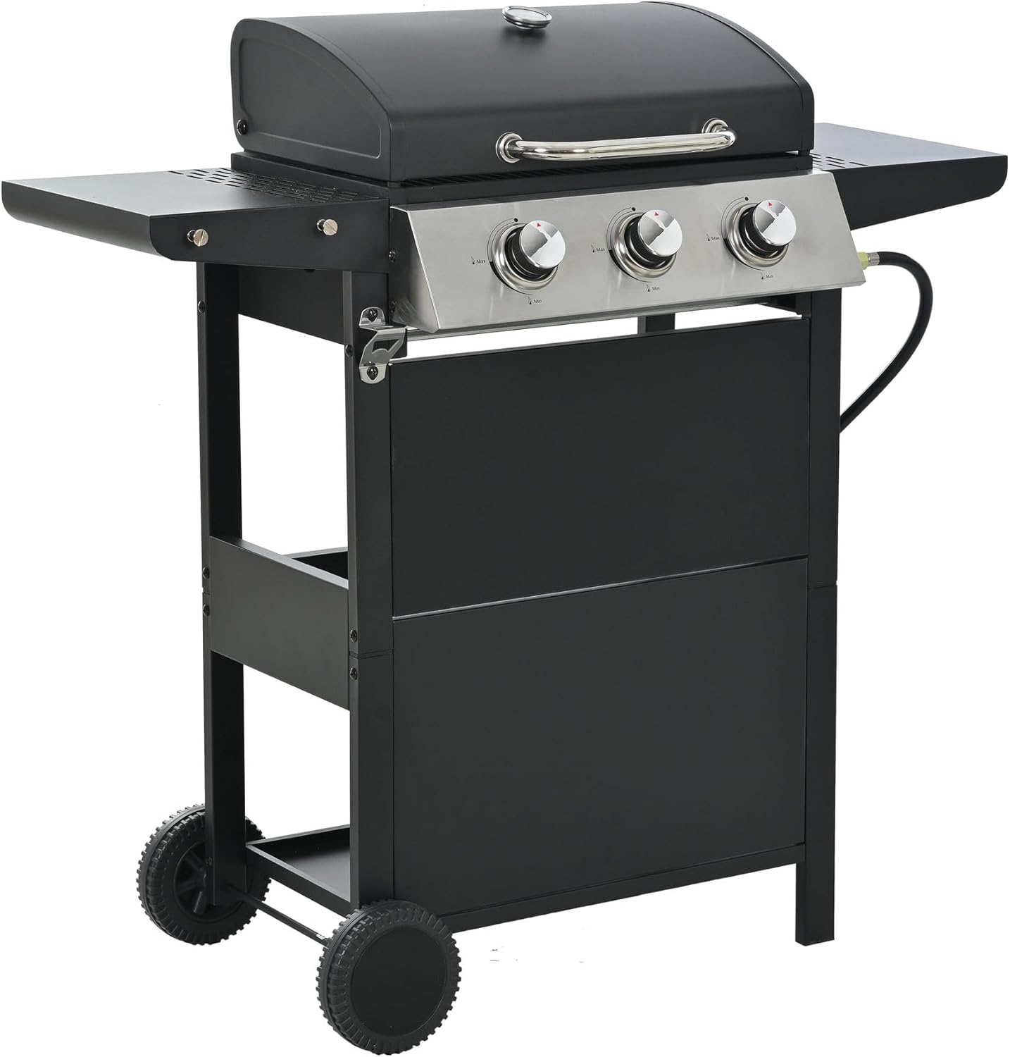 Outdoor 3-Burner Stainless Steel Propane Gas Grill with Porcelain-Enamel Cooking Grates, Integrated Piezo Ignition, Built-in Thermometer, and Dual Side Tables for Backyard, Garden, Terrace, Balcony