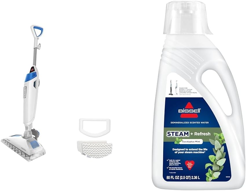 Bissell Power Fresh Steam Mop with Natural Sanitization, Floor Steamer, Tile Cleaner, and Hard Wood Floor Cleaner with Flip-Down Easy Scrubber, 1940A + Eucalyptus Mint Steam Water, 80 oz, 1392F