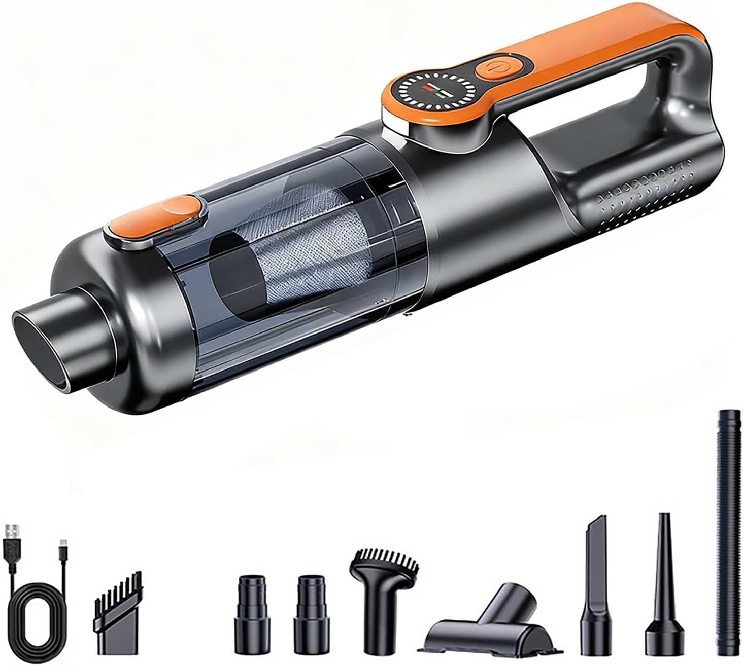 Handheld Vacuums 2-in-1 Cordless, Wet/Dry Use, 16KPA Power, 26Mins Battery, Portable for Car Spills, Pet Accidents & Home Messes, Compact Design with Washable Filter(Orange)