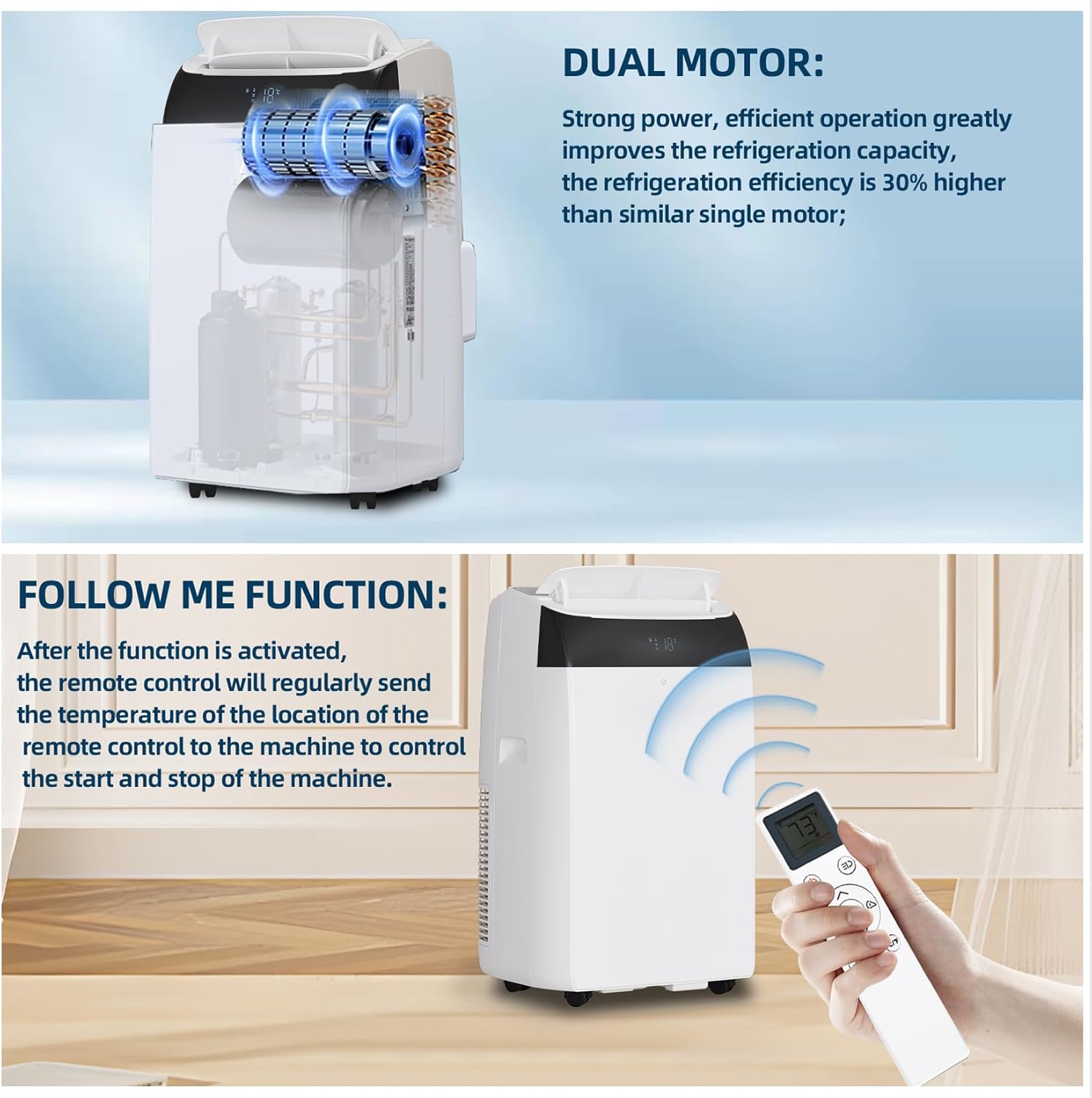 14,000 BTU Portable Air Conditioners, Air Conditioner Portable for Room up to 750 Sq.Ft, 3-in-1 AC Unit with LED Function Display, Dehumidifier & Fan, Installation Kit & Remote Control for Home