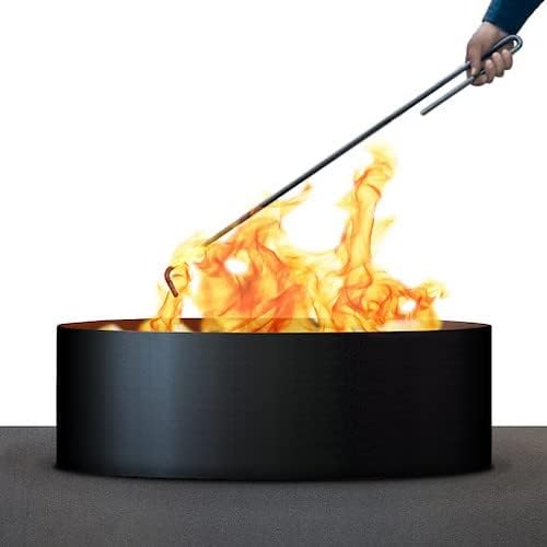 SD1348-FP Solid Multi-Piece 4pc Unpainted 12 in. Tall 48 in. Diameter Outdoor Fire Ring with Fire Poker - 48 x 48 x 12 in. - Rustic Black Color