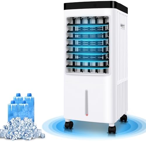 Portable Evaporative Air Cooler & Humidifier Fan, Energy Efficient Swamp Cooler with Remote, 3 Speeds, Timer - Indoor/Outdoor Cooling for Home, Room, Office (2025 Upgraded version)