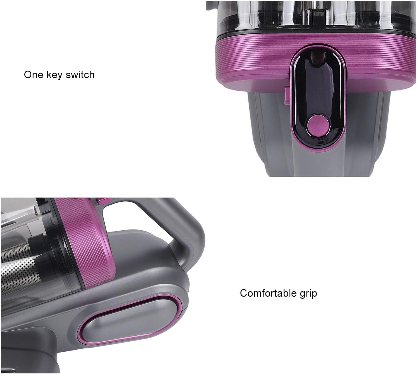 Bed Vacuum Cleaner, 13Kpa Handheld Mattress Vacuum Cleaner with 253.7nm Light and 520ml Large Dustbin, Large Suction Port, fit for Clean Up Dust and Pet Hair (Grayish Purple)