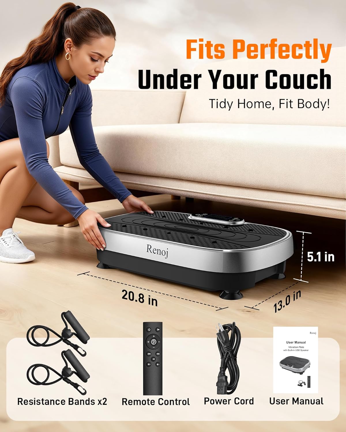 Vibration Plate Exercise Machine for Weight Loss and Lymphatic Drainage - 330lbs Capacity Vibrating Platform for Home Gym Workout, Full Body Shaker Pilates Equipment with Loop Bands for Women and Men