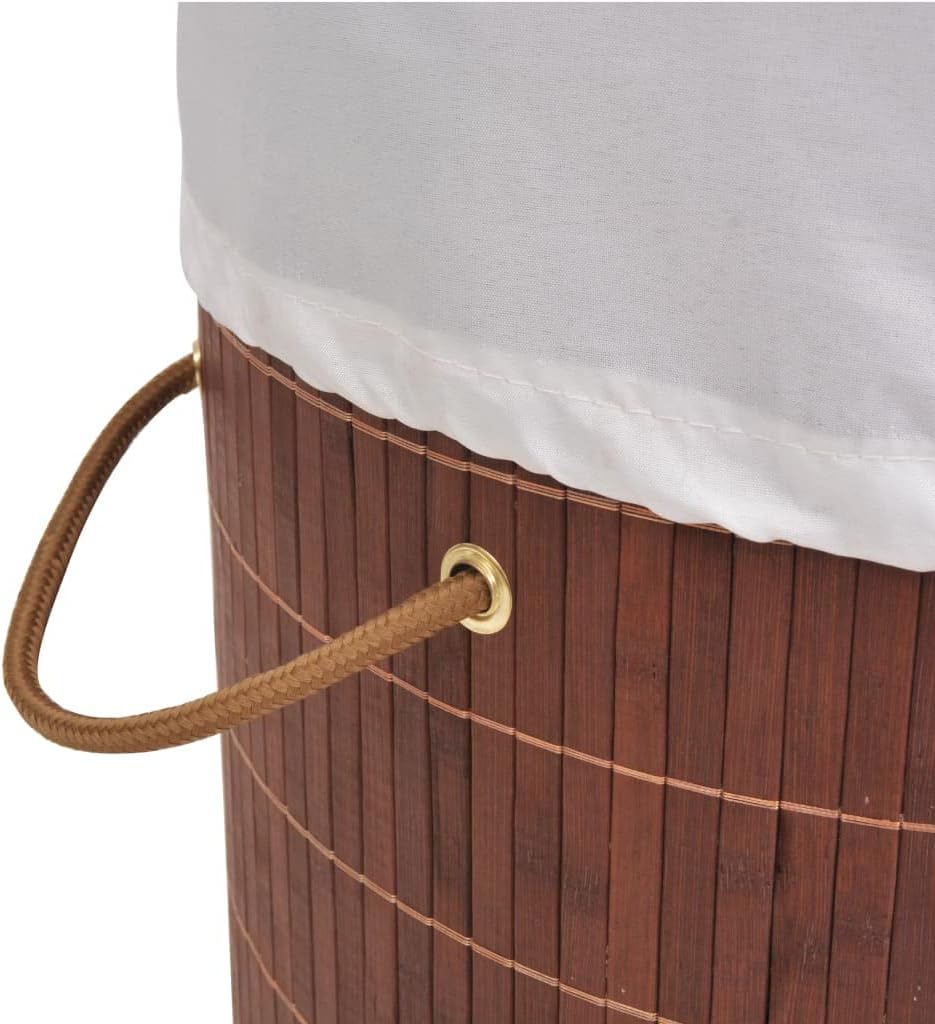 Bamboo Laundry Bin Round Brown with Removable Liner, 4-Piece Set for Home Organization and Storage, Durable Woven Polyester Fabric, Foldable and Portable Hamper Basket