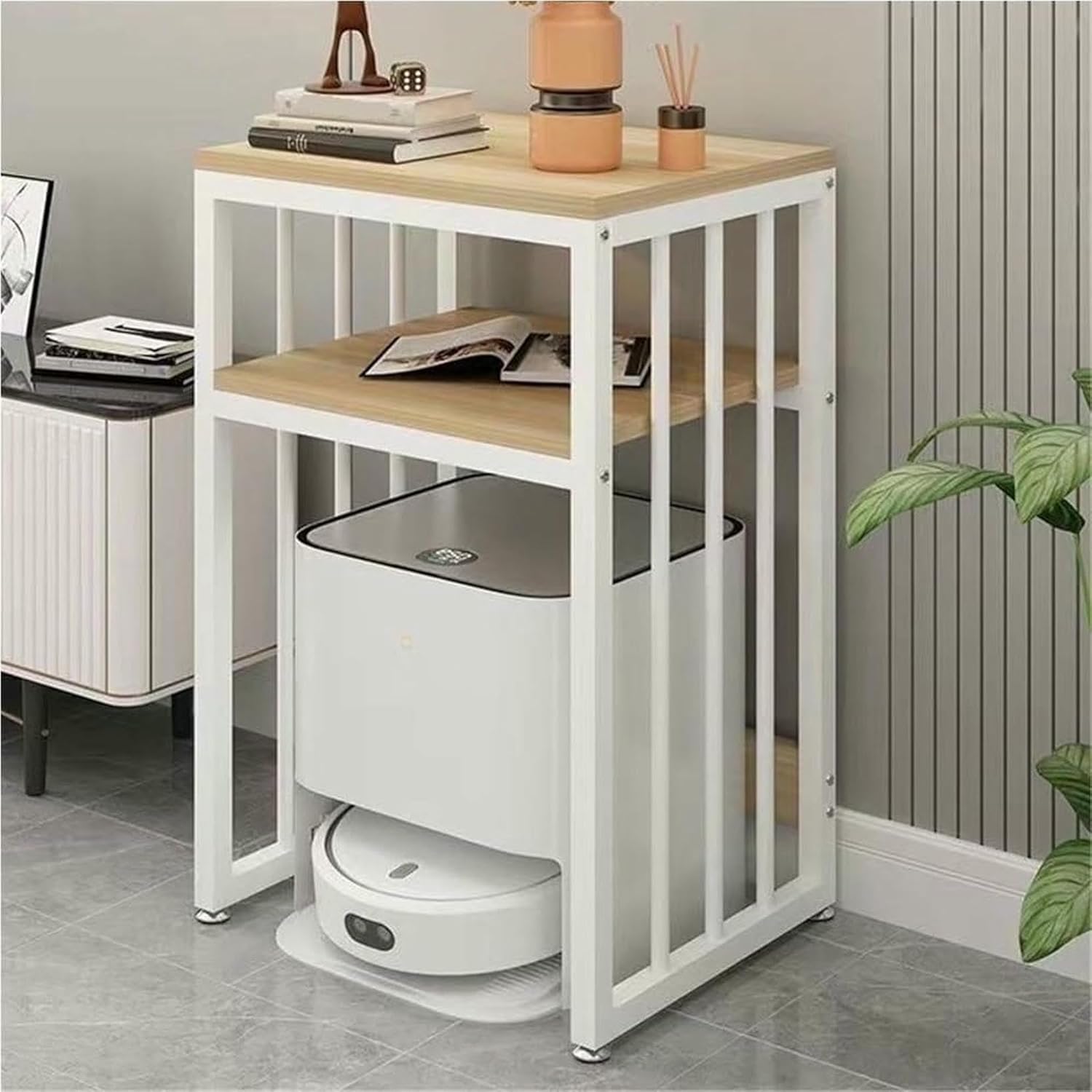 Tall Robot Vacuum Hidden Cabinet, Multi-Functional Modern Vacuum Storage Stand, Household End Side Table, Fish Tank Stand, Space-Saving Organizer for Living Room