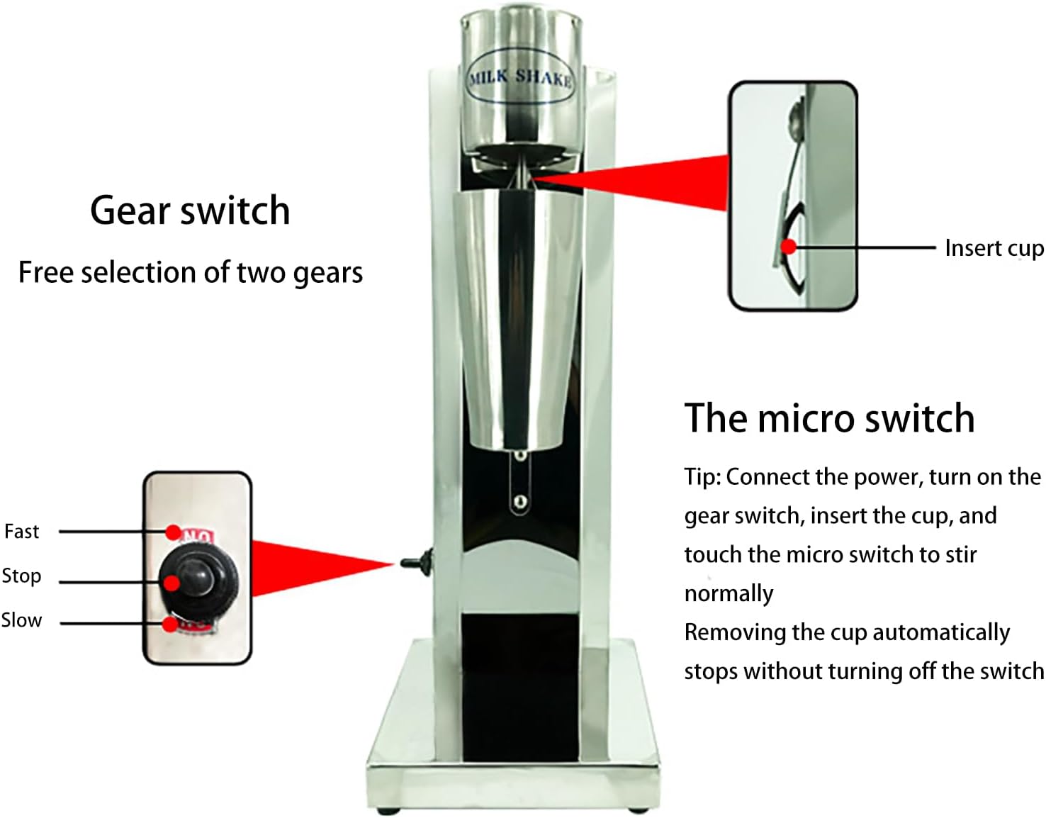 Milkshake Maker,Electric Drink Mixer Commercial Milkshake Blender,2 Speeds,Stainless Steel 180W 18000RMP Speed Adjustable with Mixing Cup