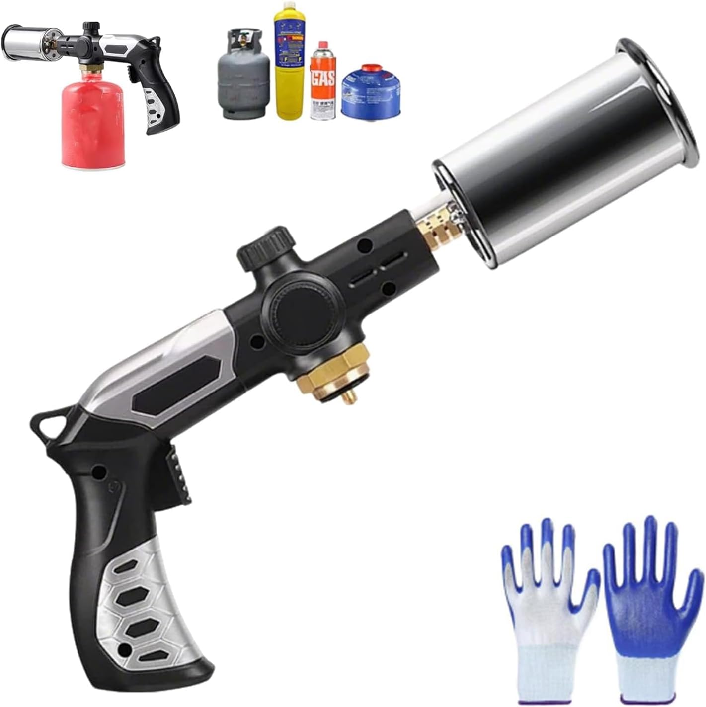 Propane Torch Gun, Adjustable Flame Cooking Torch with Safety Lock and Heat-Sensitive Nozzle for BBQ, Steak Searing, Fire Starter and Outdoor Tasks (1Pc)