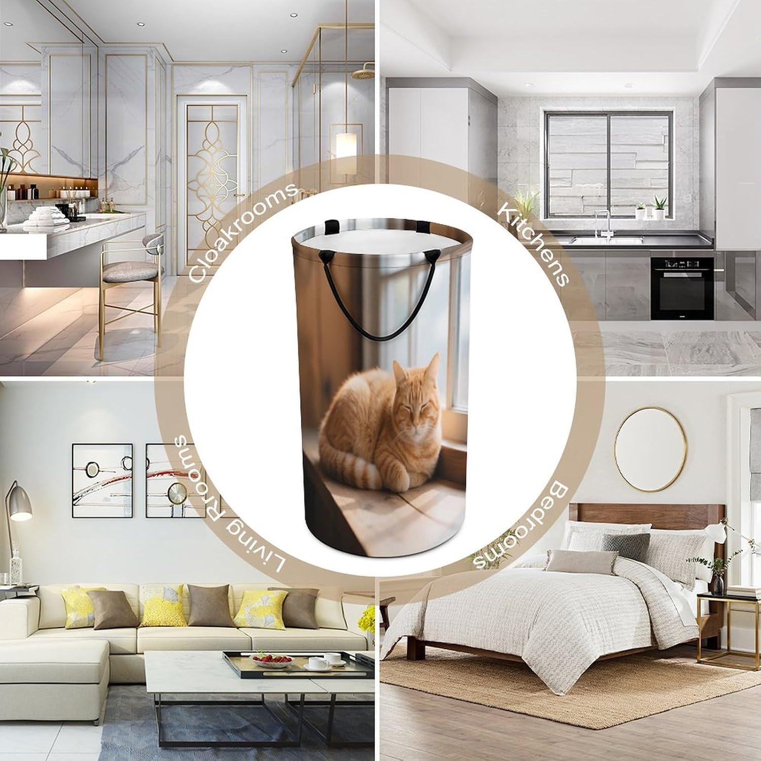 86L Large Laundry Hamper Orange Cat Patterned Dirty Laundry Hamper Foldable Laundry Bag with Handle Suitable for Bedroom Living Room And Bathroom Washing Machine