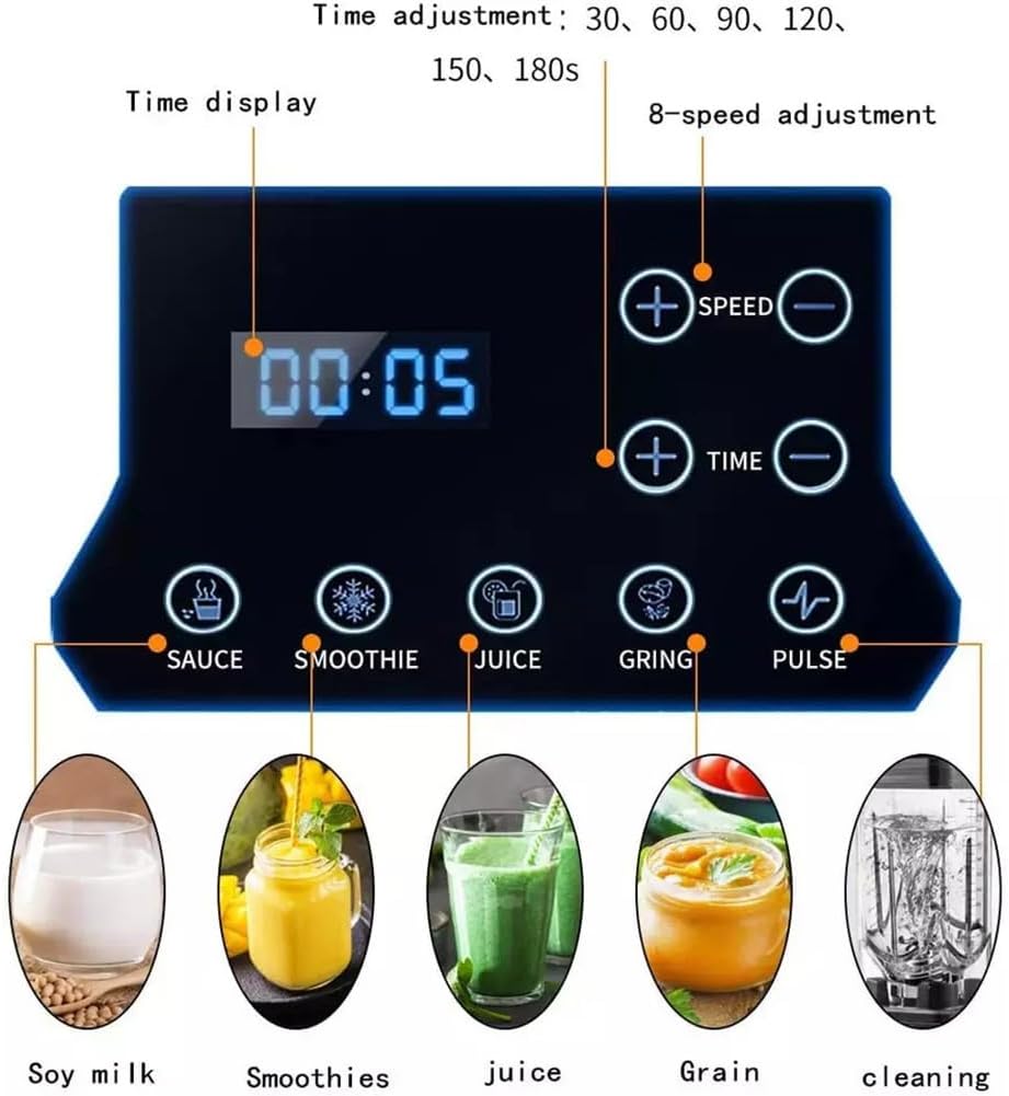 Electric Blender 2.2L Smoothies Blender, Commercial Blenders for Kitchen with Smart Control Panel, Quiet Broken Wall Cooking Machine, for Smoothies, Fruits, Shakes B(A)