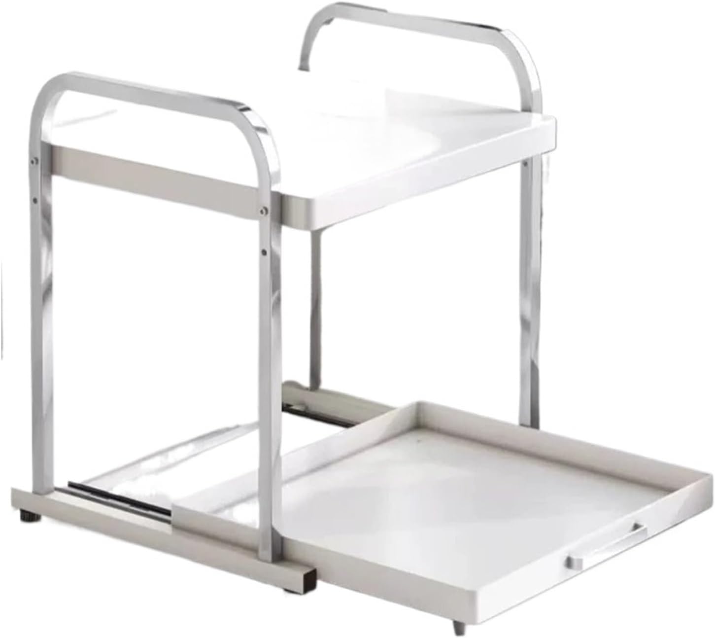 Pull-out Microwave Oven Kitchen Shelf Free Standing Spice Storage Rack Electrical Appliances Shelves 2 Layers(Almond white 42cm)