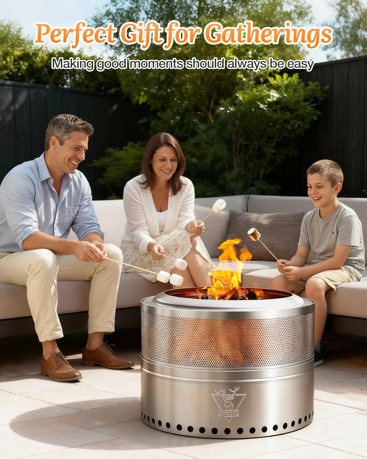 YEFU Fire Pit 18in Dia, Folding Smokeless Firepit, Wood Burning Stainless Steel Portable Outdoor Fireplace with Removable Ash Stand,Gloves,Fire Poker,Bonfire Fire Pits for Outside Camping,16.6 lbs