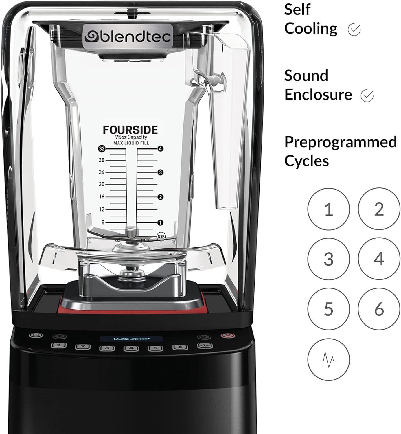 Blendtec Stealth X 885 - Brushless Commercial-Grade Blender with Sound Enclosure - Wildside + and FourSide Jar with Soft Lid - Black
