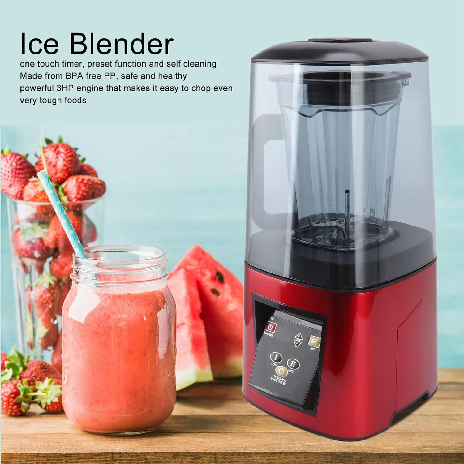 2200W Shakes and Smoothies Blender with Soundproof Cover for Kitchen, 80 DB High Speed Countertop Blender for Ice Puree Frozen Fruit (US Plug 110V)