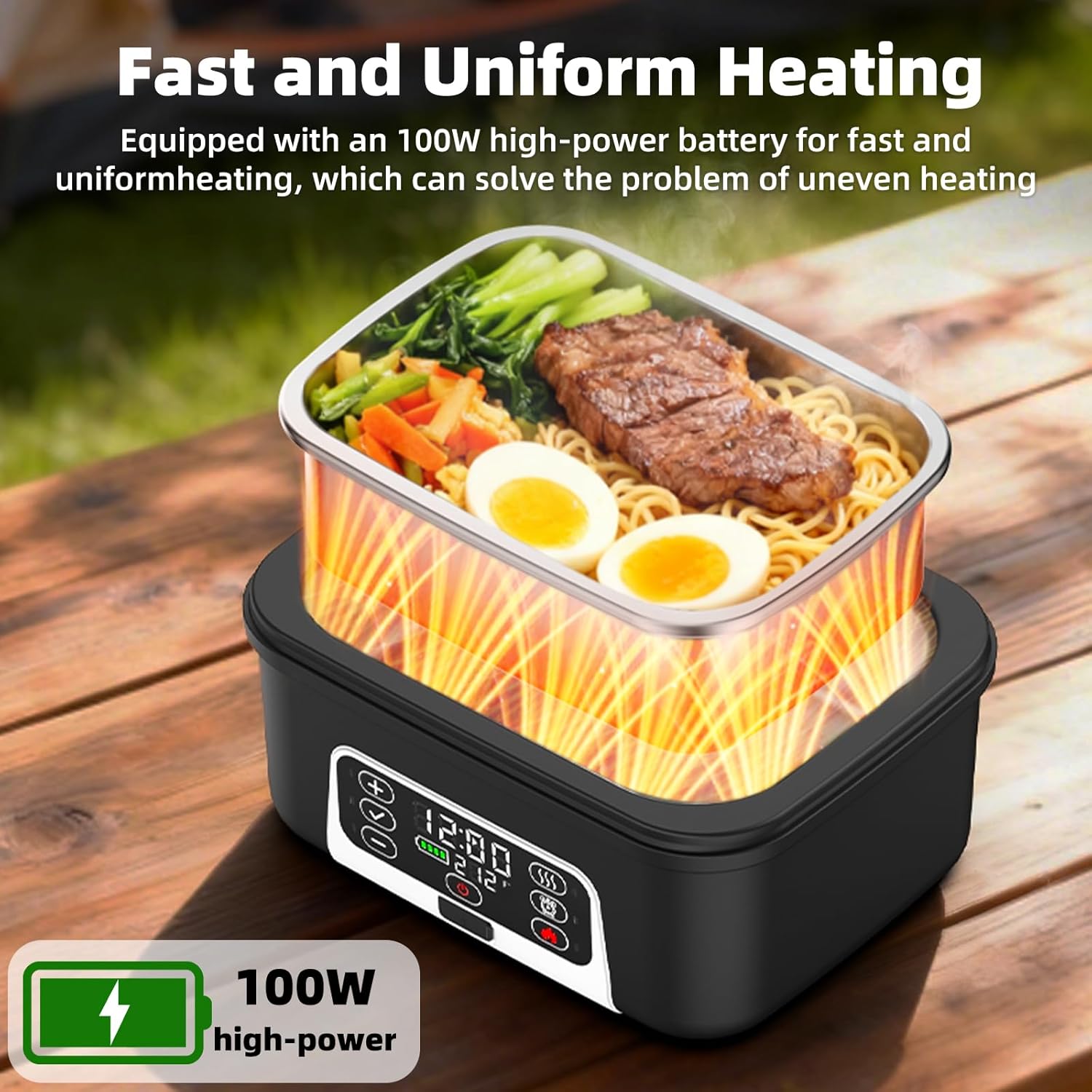 XL 6.3-Cups Cordless Electric Heated Lunch Box for Adults, 20000mAh Rechargeable Battery Powered Smart Self Heating Lunchbox for Men Women, 100W Food Warmer for Trucks Driver Travel Office Worker