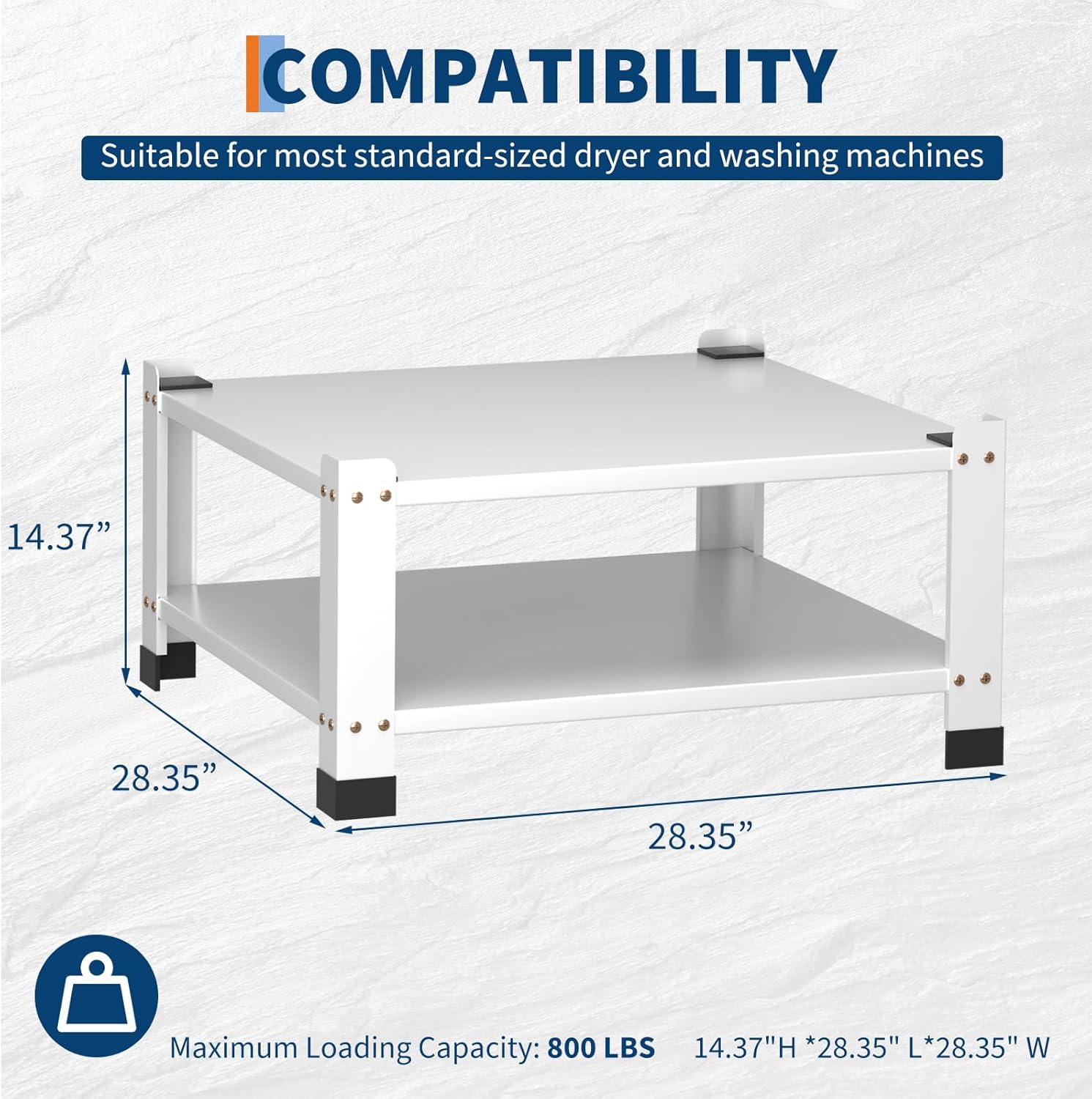 Laundry Pedestal,Heavy Duty Steel Washer And Dryer Stand,28 in Wide,14 in Height,Universal Washing Machine Raiser,Washing Machine Base Stand Dryer Base Platform,800 LBS Capacity (White-1PACK)