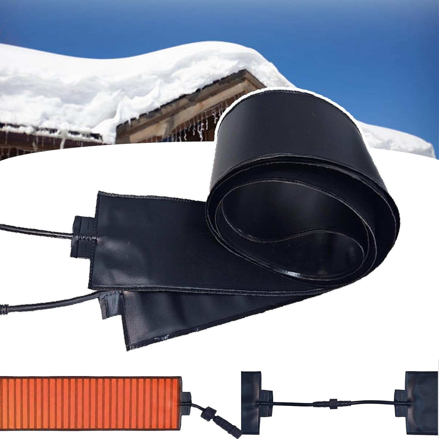 Snow and Ice Melting Mats for Roof and Gutters, Roof and Valley Heater, 50℃/122℉ PVC Flexible Roof Heat Tape, Most Cold to -30℃, Electric Snow Melting Mats for Winter Snow Removal 760cm