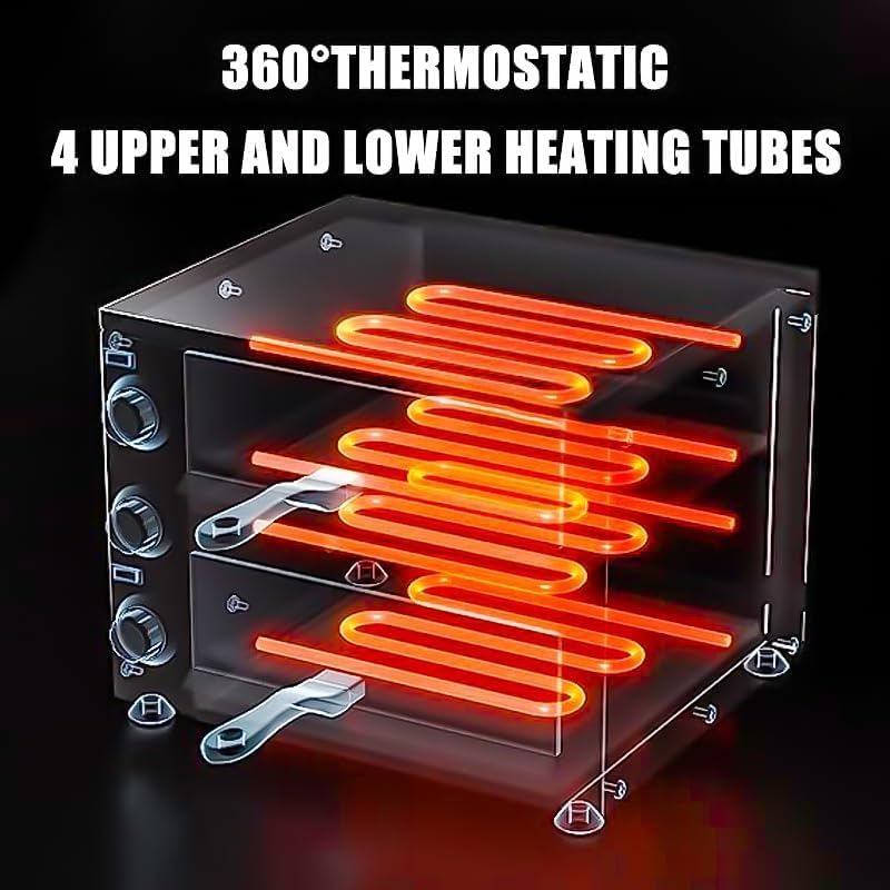 Commercial 12” Electric Pizza Oven,Indoor Pizza Oven, Double Stainless Steel Pizza Maker with Timer for Restaurant, Red, 1100W